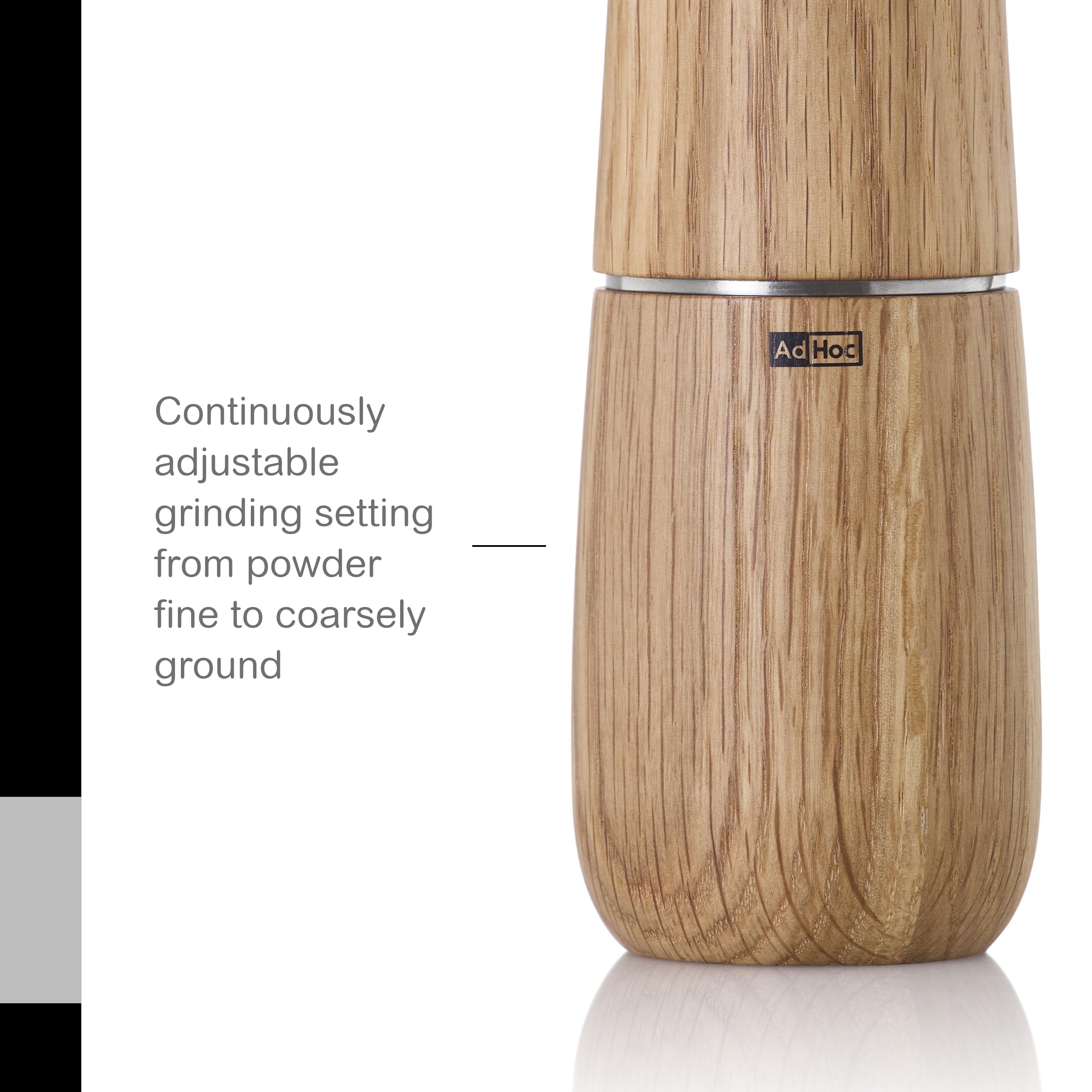 AdHoc Yono Gewürzmühle 15 cm – manuelle Mühle aus Eichenholz, geölt (hell) – Keramikmahlwerk stufenlos einstellbar – Premium Holzmühle für Salz und Pfeffer – Elegantes Design für Küche und Tisch