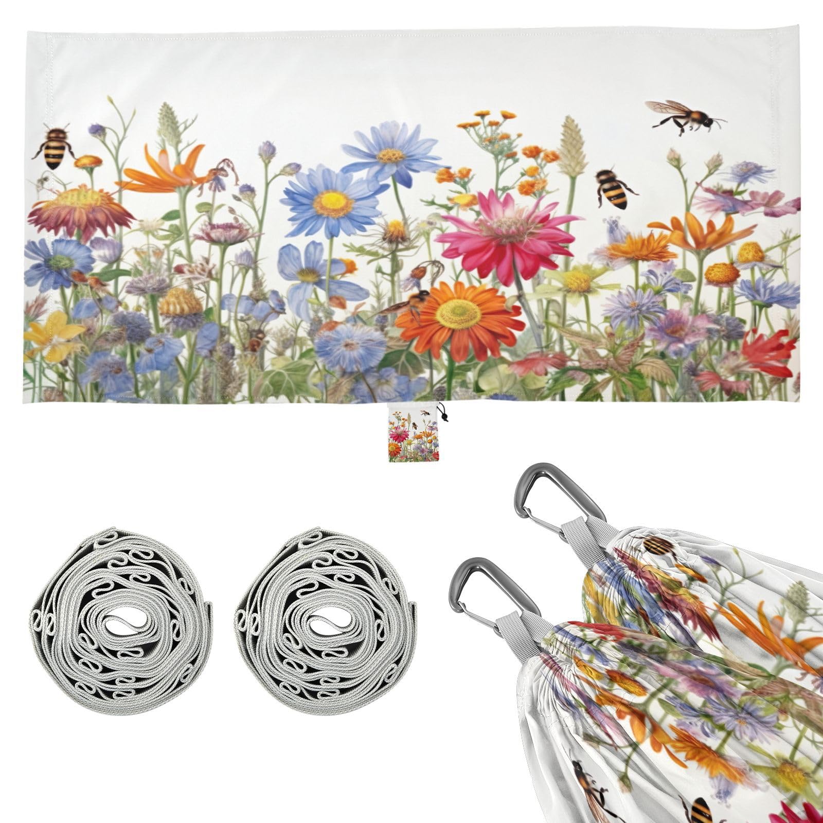 Haskirky Wildflower Camping Hammock, Single Portable Hammocks with Tree Straps & Attached Carry Bag, 330Lbs Capacity Perfect for Outside Indoor Hiking Beach Backpack Travel