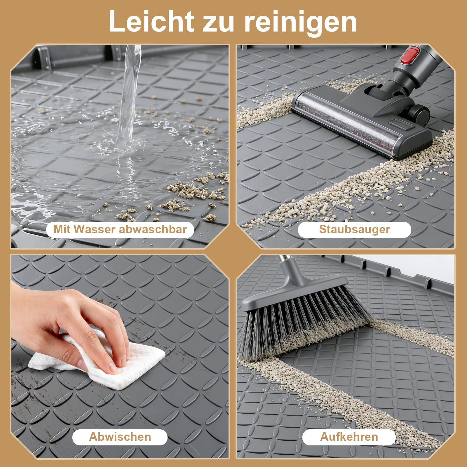2er-Pack Silikon Katzenklo Matte XXL 86×55 cm – Wasserdicht, rutschfest & Leicht zu Reinigen – Premium Katzenstreu Unterlage für Mehrkatzenhaushalte, Grau