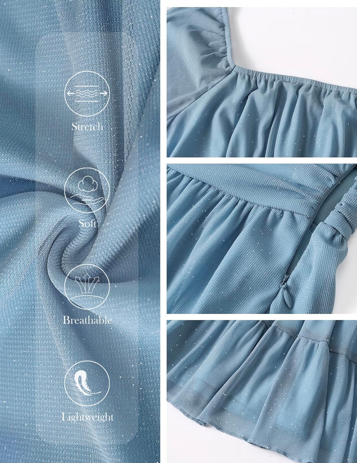 Bridesmay Women's Sparkly Long Sleeve Short Party Dresses 2026 Square Neck Flowy Mini Prom Dress - Image 6