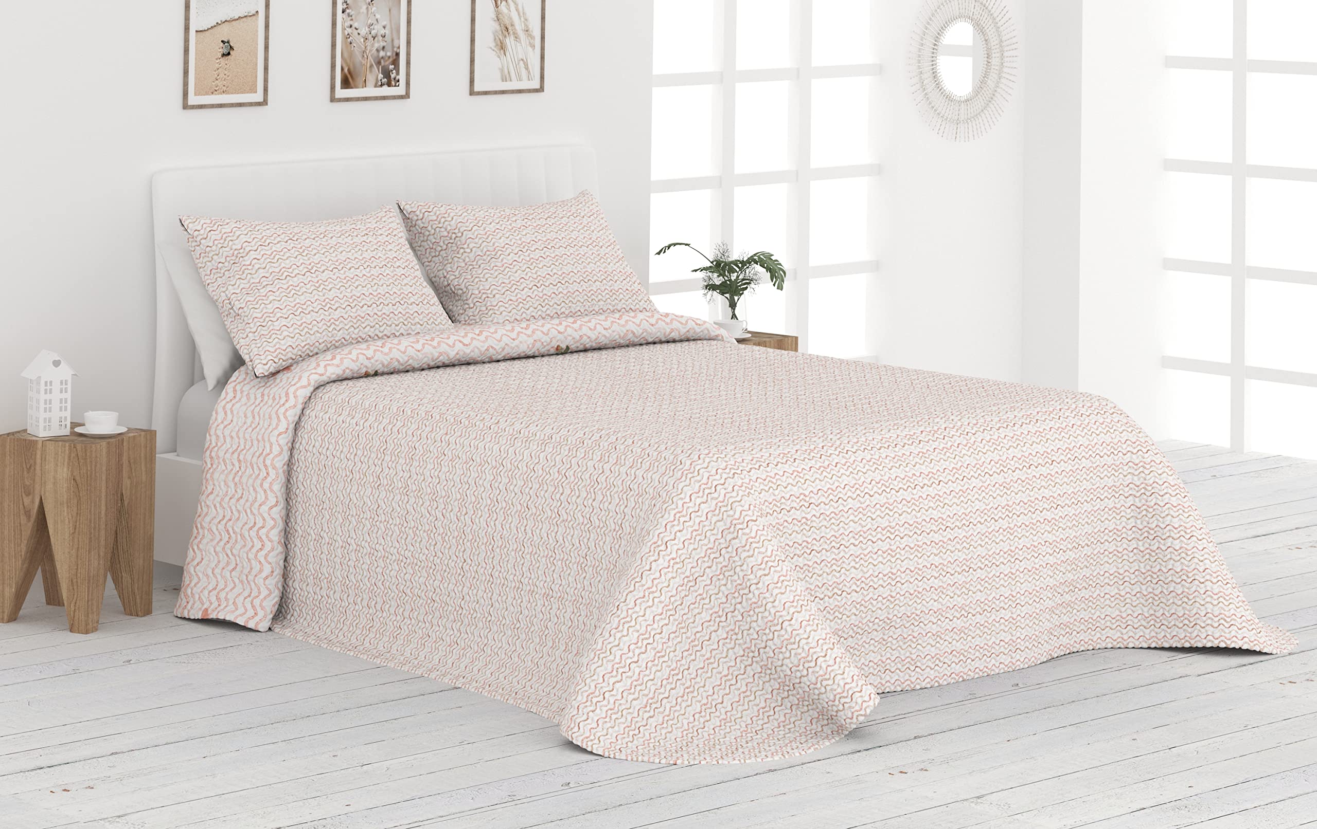 Victorio & Lucchino Colcha Bouti Reversible Cosida - Modelo Mayca (Salmón, 180 cm)