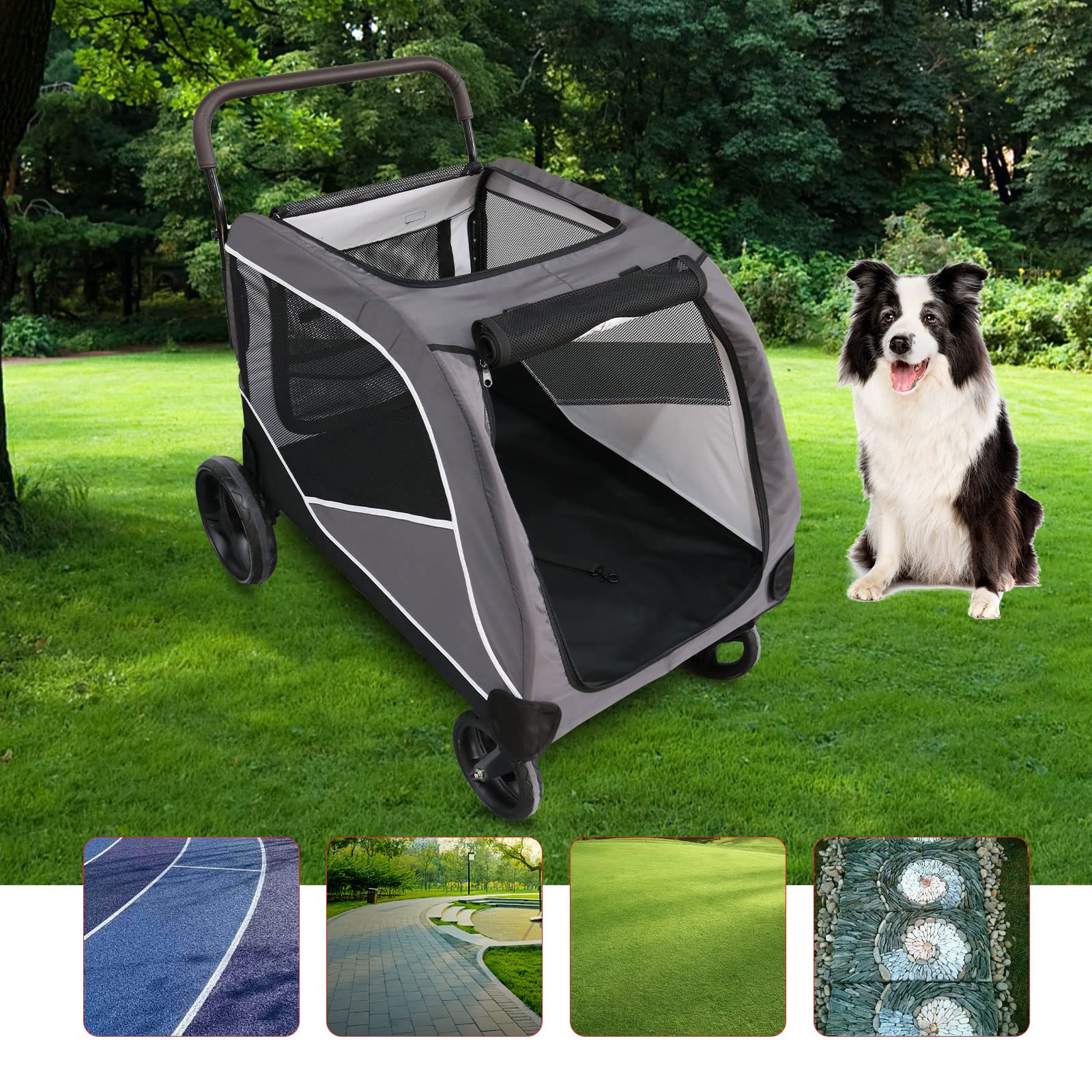 Pet Dog Stroller, 4 Wheels Dog Cat Stroller for Medium Large Dogs
