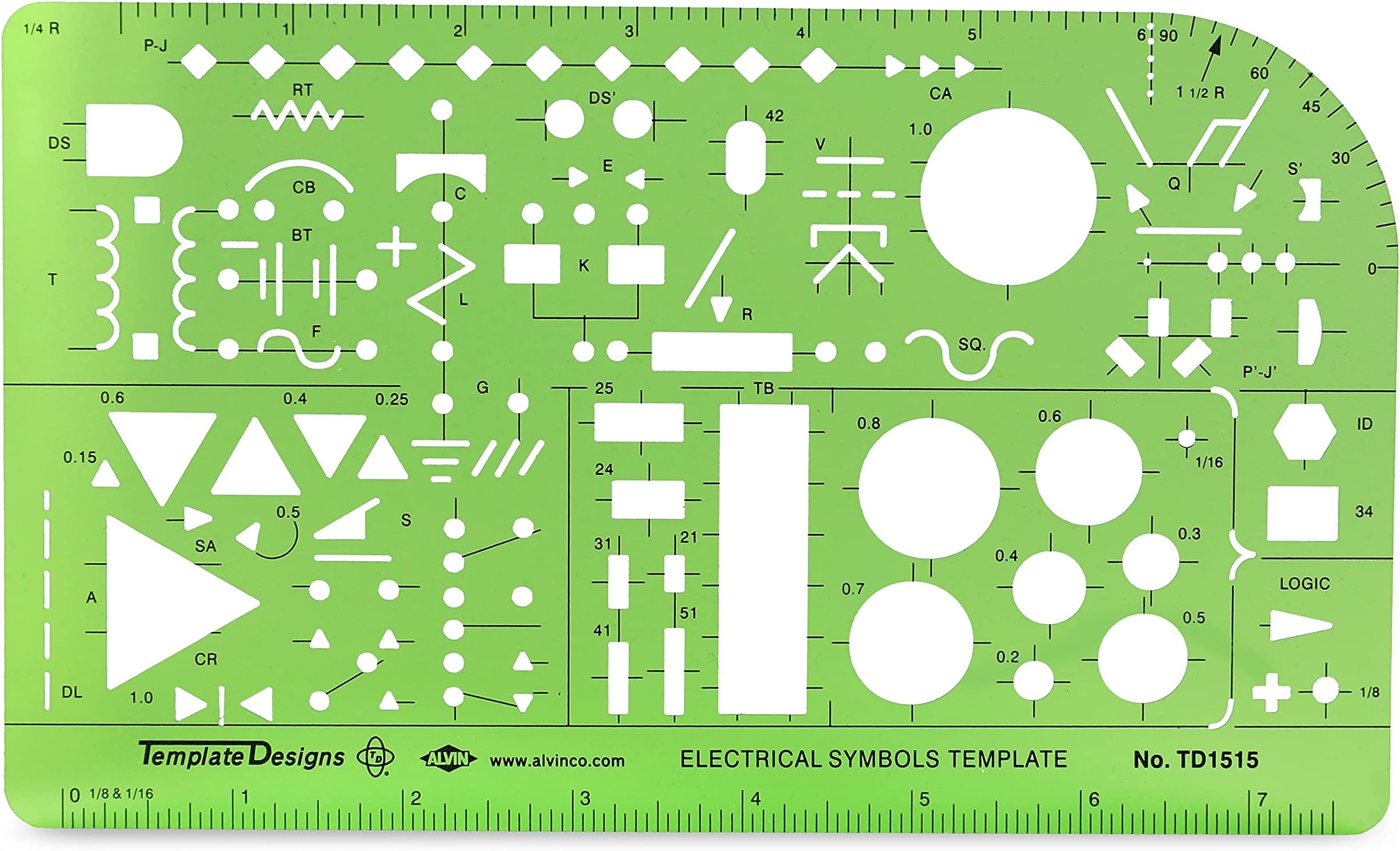 ALVIN TD1515, Elecric/Electronic Template, Design Tool for Students and Professionals Size: 5.25" x 8.25" x .03"