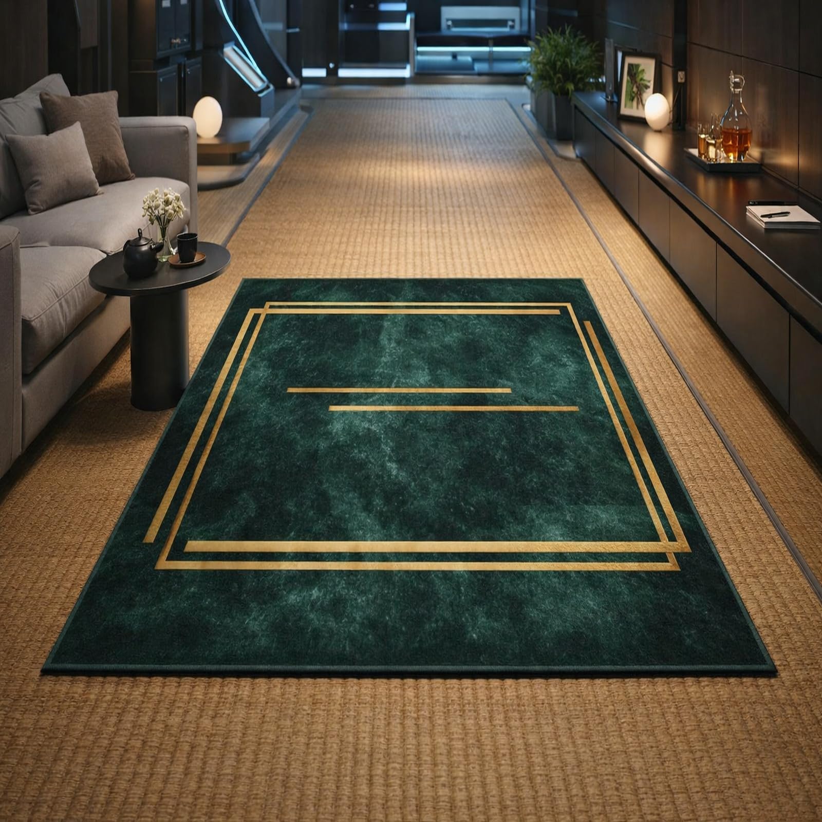Tapis de salon poil ras grand format 180x270cm au design géométrique abstrait
