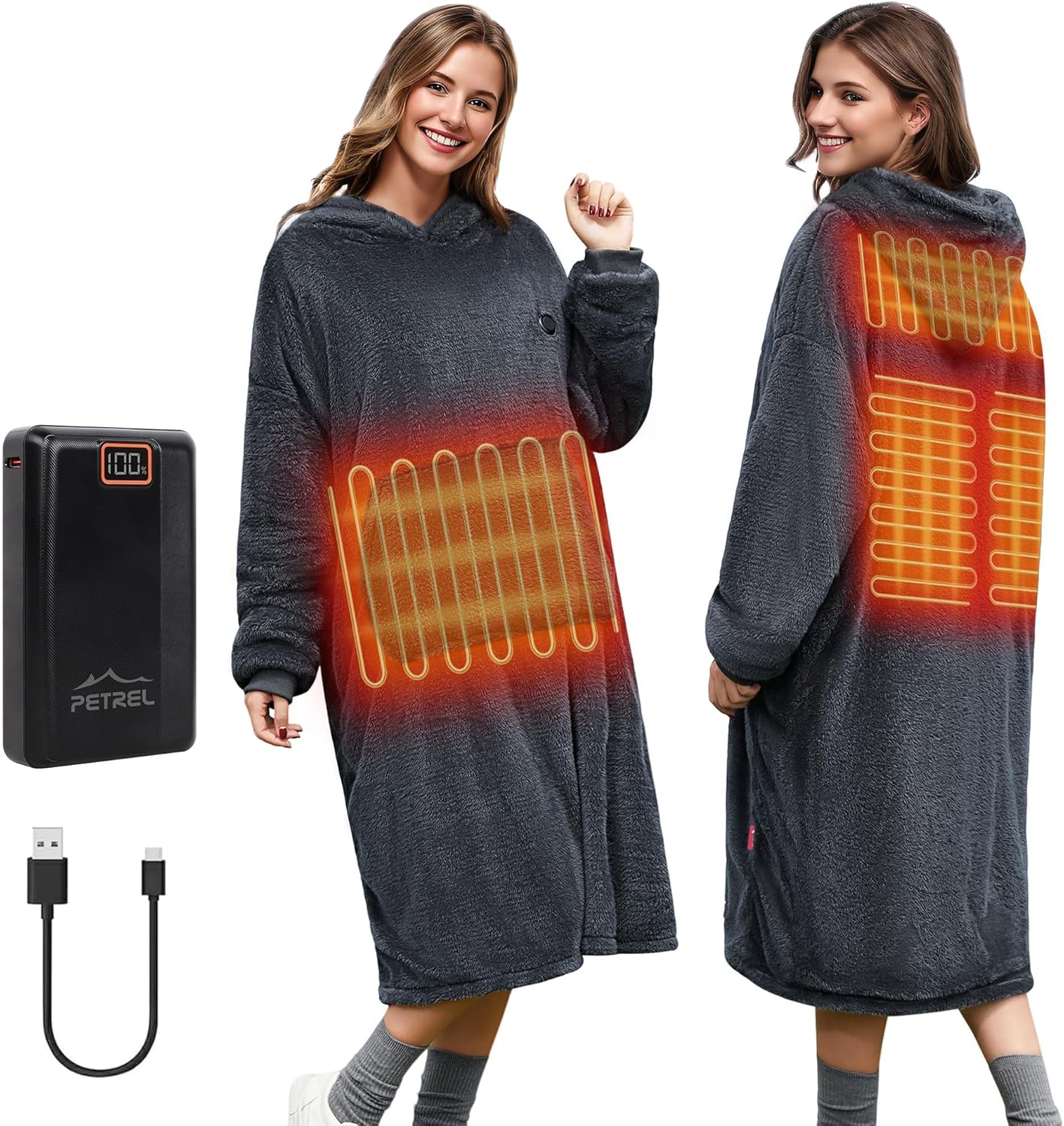 PETREL Wearable Heated Blanket Hoodie with Battery Pack