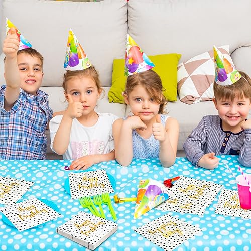 Miniatura 7 de AnyDesign - Paquete de 80 servilletas de papel de feliz cumpleaños, papel de aluminio dorado, manchas negras, servilletas cuadradas desechables para