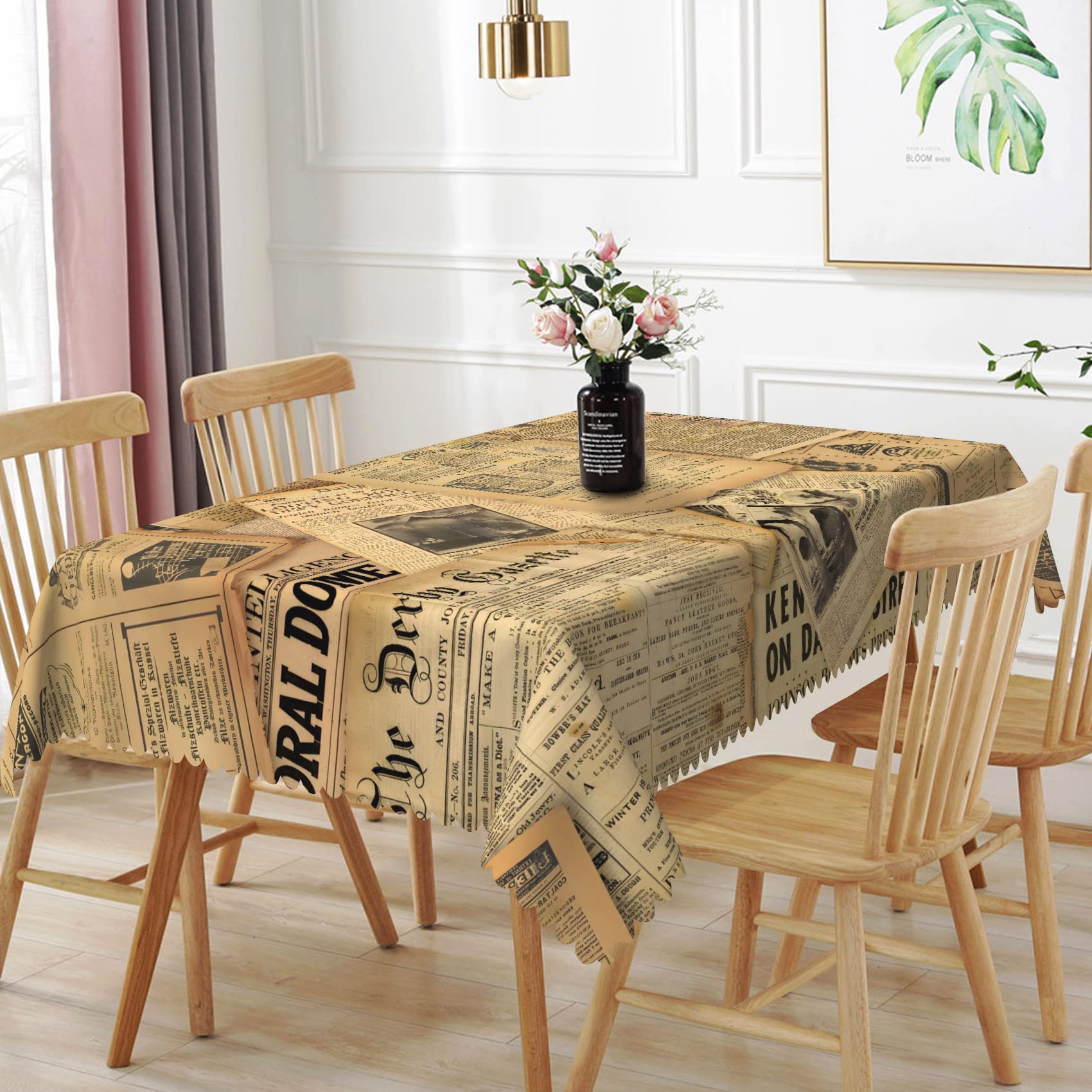 Newspaper Print Tablecloth | 35.4x35.4 Inch Cotton Linen Table Cover For Dining & Parties