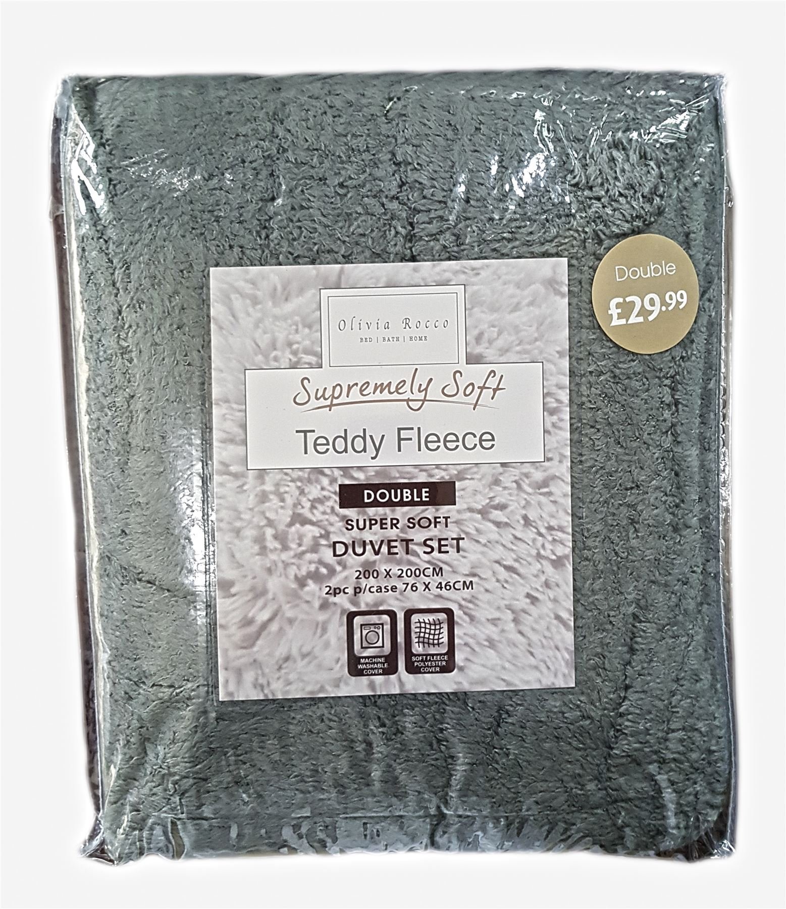 Olivia Rocco Teddy Fleece Duvet Cover Set Super Soft Warm Cosy Quilt Covers Bedding Sets With Pillowcases, Grey Single - Image 2