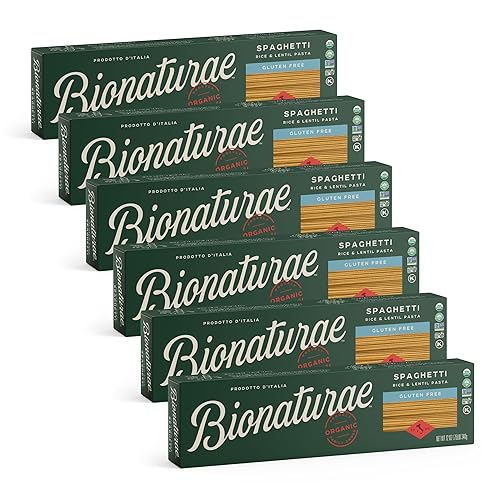 Bionaturae Fideos de pasta de espaguetis Pasta de espagueti sin gluten, pasta de arroz y lentejas, Kosher, alta proteína, sin OMG, certificado