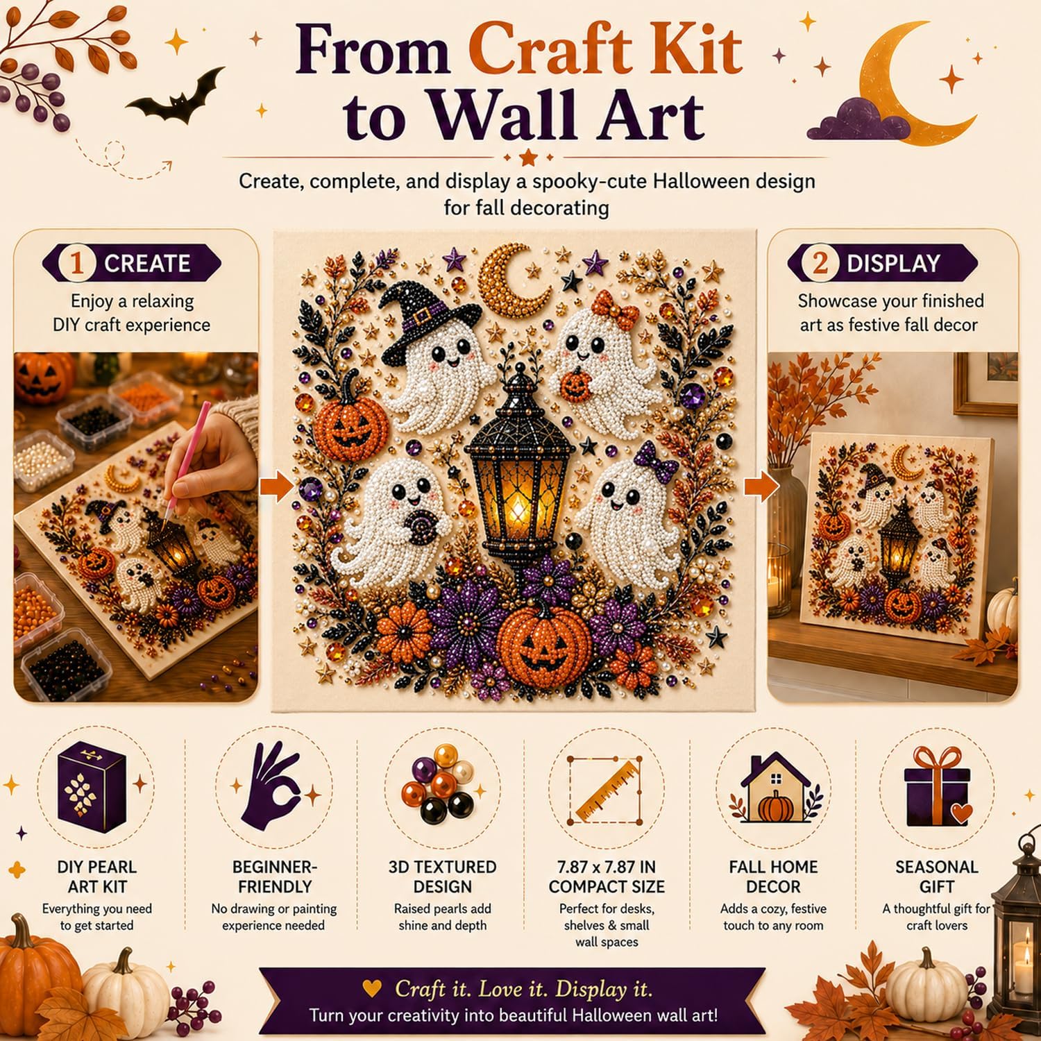Halloween Ghost Pearl Art Kit, Spooky 3D Diamond Painting (Ghost) image 4