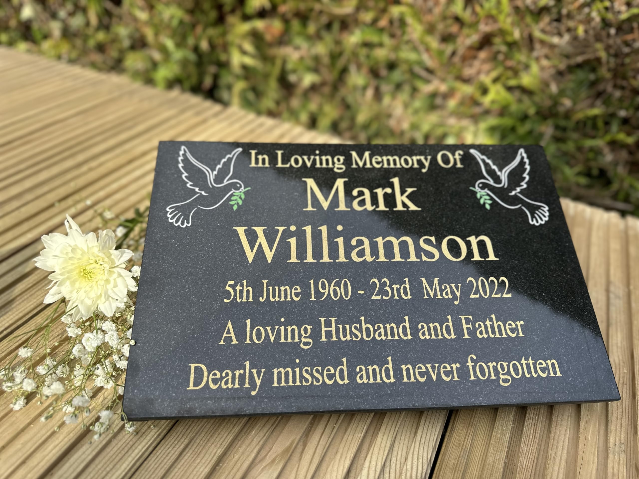 Personalised Engraved Granite Memorial Plaque 30x20cm or 22x15cm Grave Marker With Dove