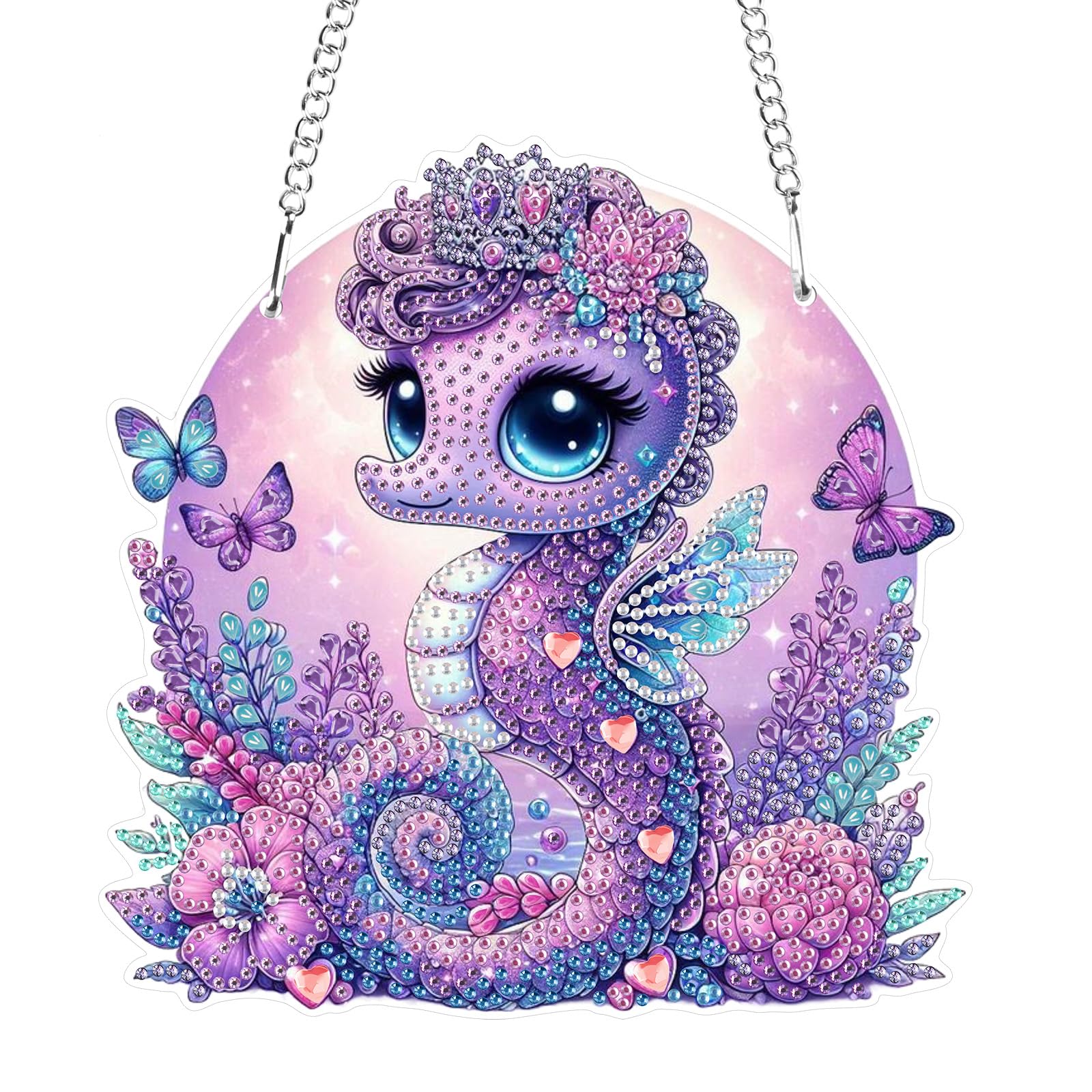 Seahorse Diamond Art Hanging Ornaments with Chain, 5D Special Shaped Diamond Painting Kits for Adults Beginners, Crystal Rhinestones Diamond Painting Gem Art for Home Decor Gifts