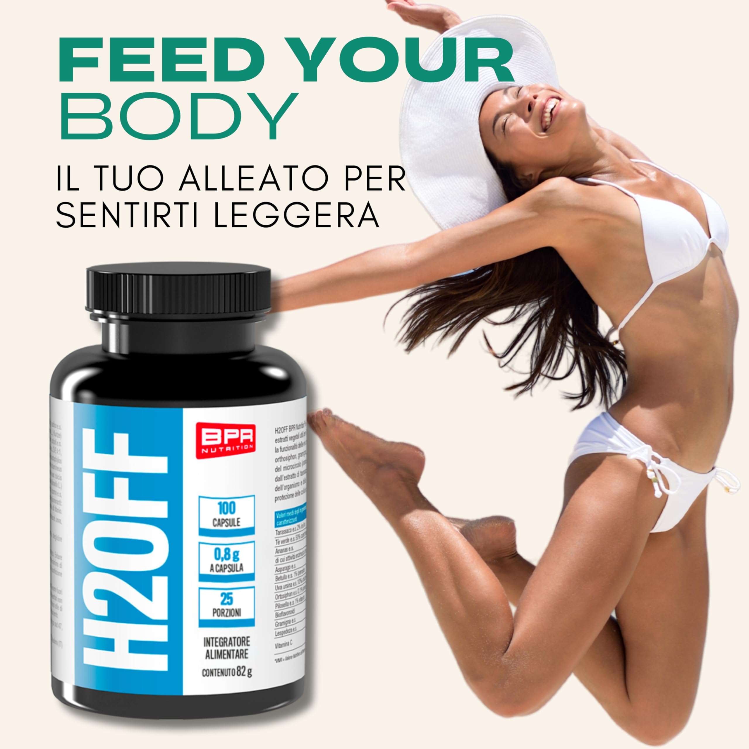 BPR Nutrition - H2OFF Drenante in capsule a base di estratti vegetali con funzione depurativa, drenante e antiossidante, favorisce il microcircolo e contrasta gli inestetismi della cellulite