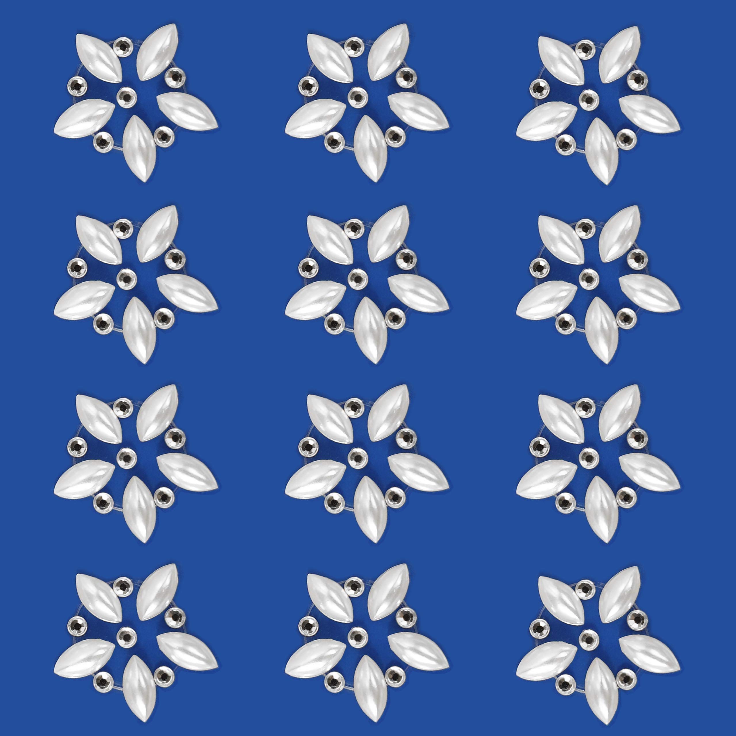 Pebble Eleven 2.2Cm Mixed Flower Assorted Diamante & Pearl Stickers - Self Adhesive Rhinestone And Pearl Card Embellishments (, 12)