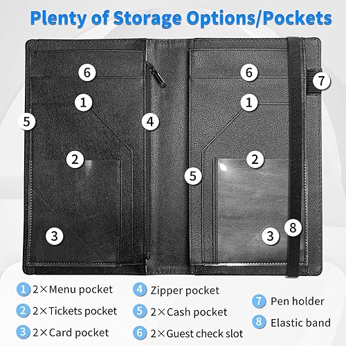 Vista 2 de Libros para camarera, 9 x 5.5 pulgadas, piel sintética, lindo libro de camarera, libro para servir, libro de cheques para invitados, con cremallera