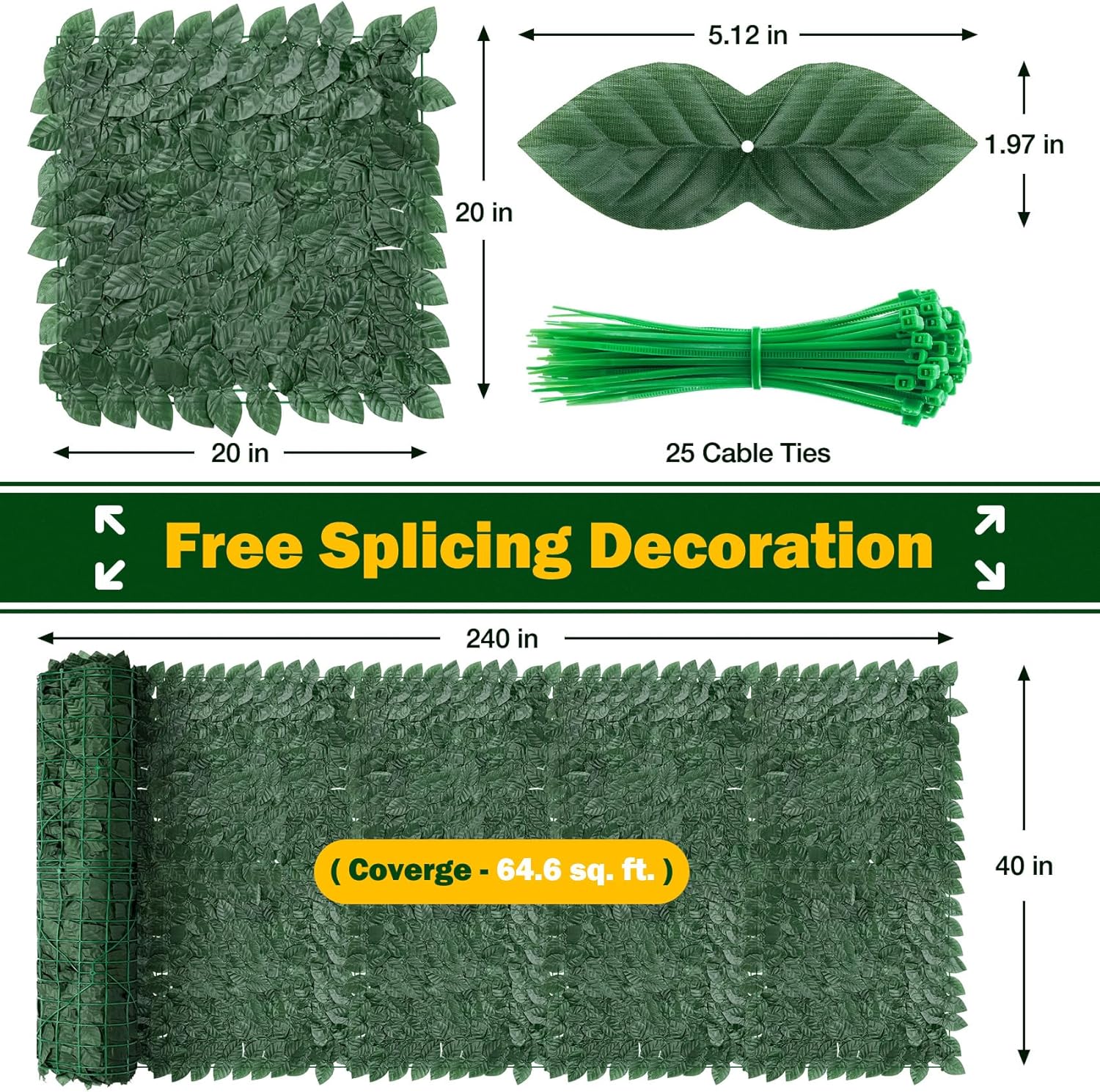 Artificial Ivy Privacy Fence Screen, 240x40 inch Dense Leaves Fence Panel, Super Privacy Greenery Wall Faux Ivy Greenery Backdrop Ivy for Patio, Balcony, Garden, Backyard Indoor Outdoor Decor