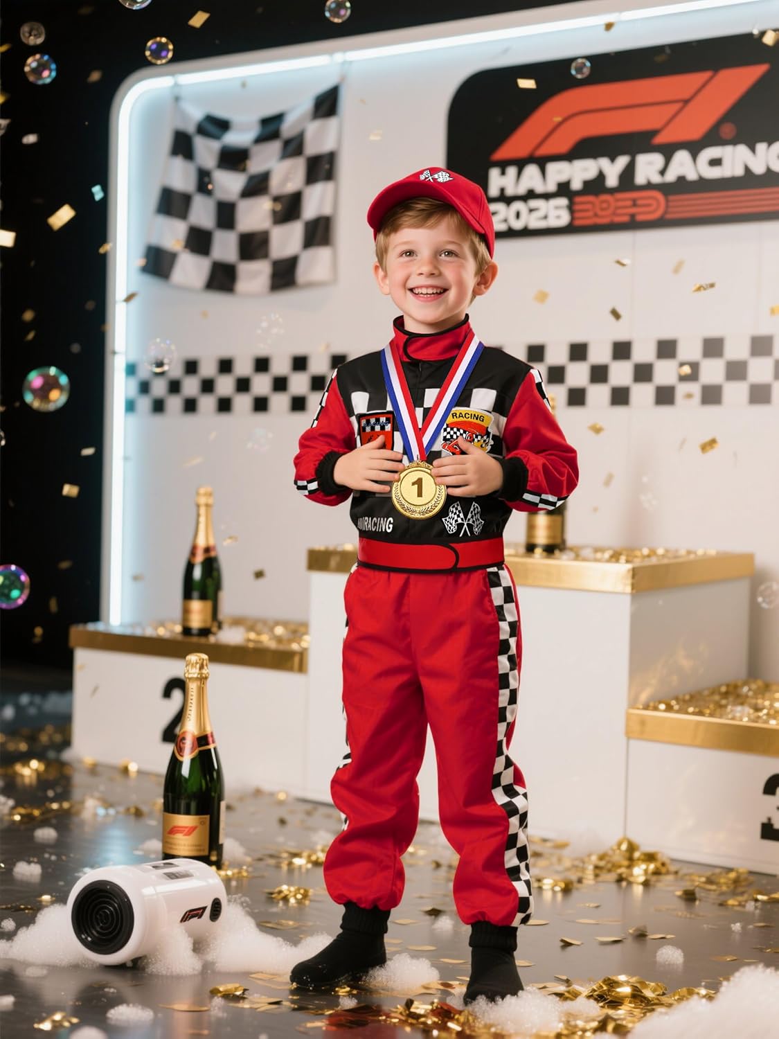 Kids Race Car Driver Costume for Boys Girl Racing Suit Racer Jumpsuit for Halloween Dress Up 3-10Y