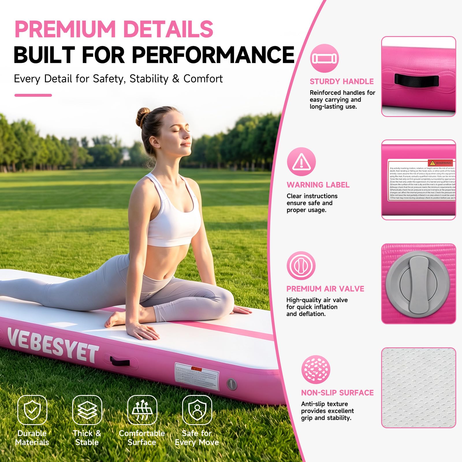 Colchoneta inflable de gimnasia con bomba de aire para