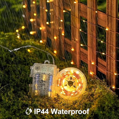 Vista 122 de JMEXSUSS Paquete de 2 luces de hadas azules que funcionan con pilas, 100 luces LED azules de 33 pies impermeables con temporizador remoto, luces