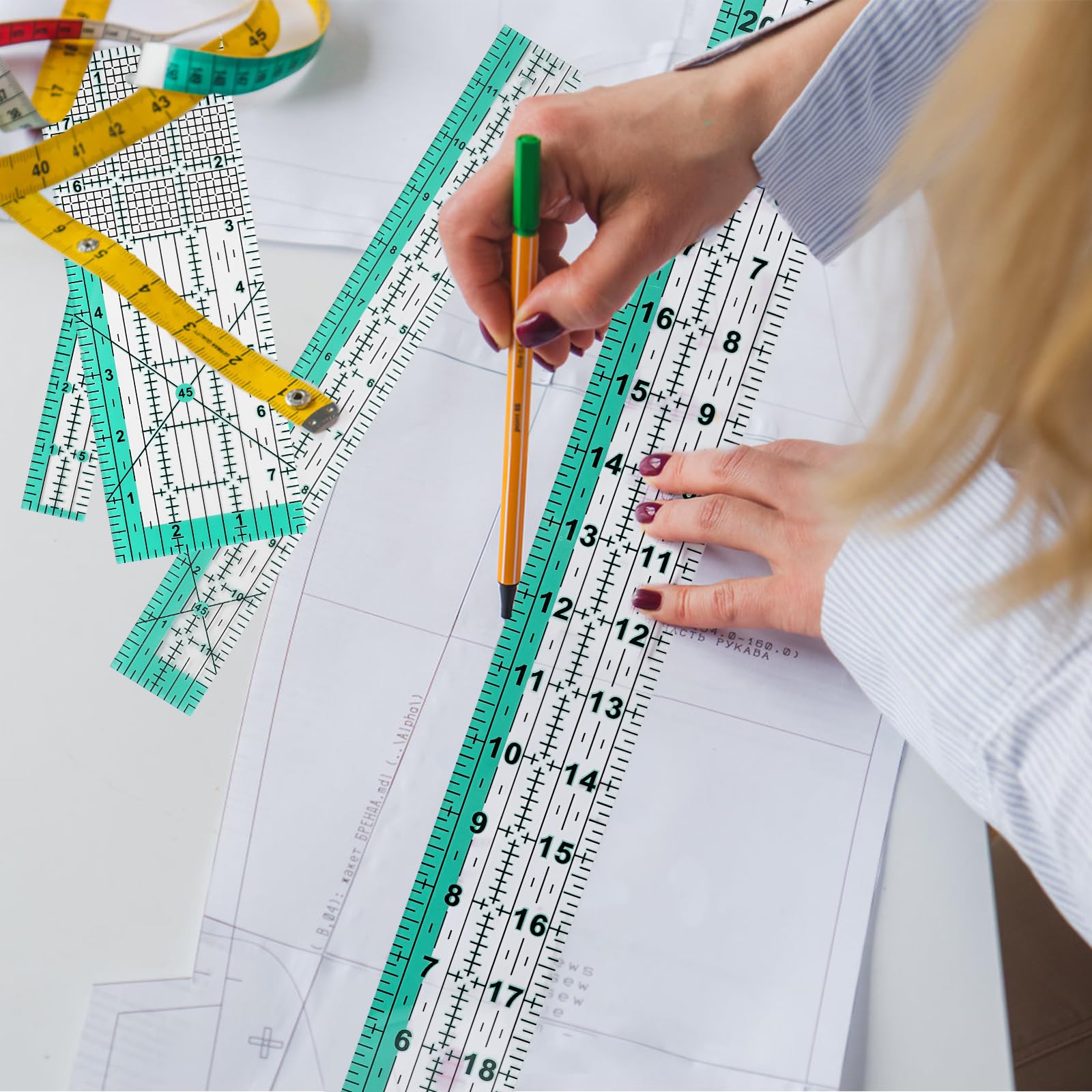 Zestaw 7 linijek do pikowania, niebieskie precyzyjne narzędzia pomiarowe do pikowania, szycia i projektów rzemieślniczych, trwałe plastikowe linijki dla początkujących i profesjonalistów