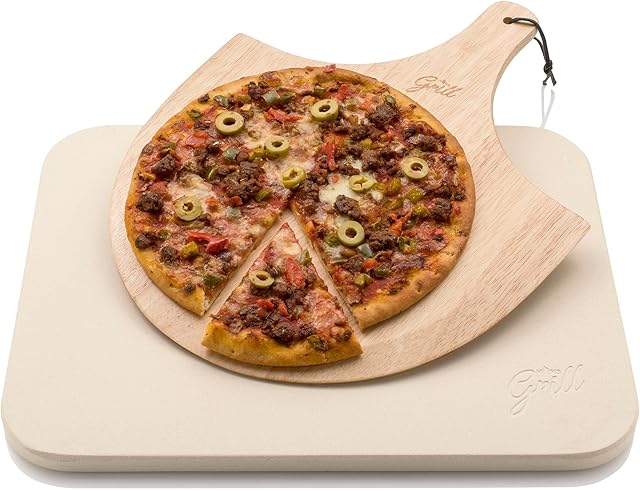 HANS GRILL Pizza Stone | Rectangular Pizza Stone for Oven Baking & BBQ Grilling with Free Wooden Peel | Extra Large 15 x 12" Inch Durable Cordierite Cooking Stone.