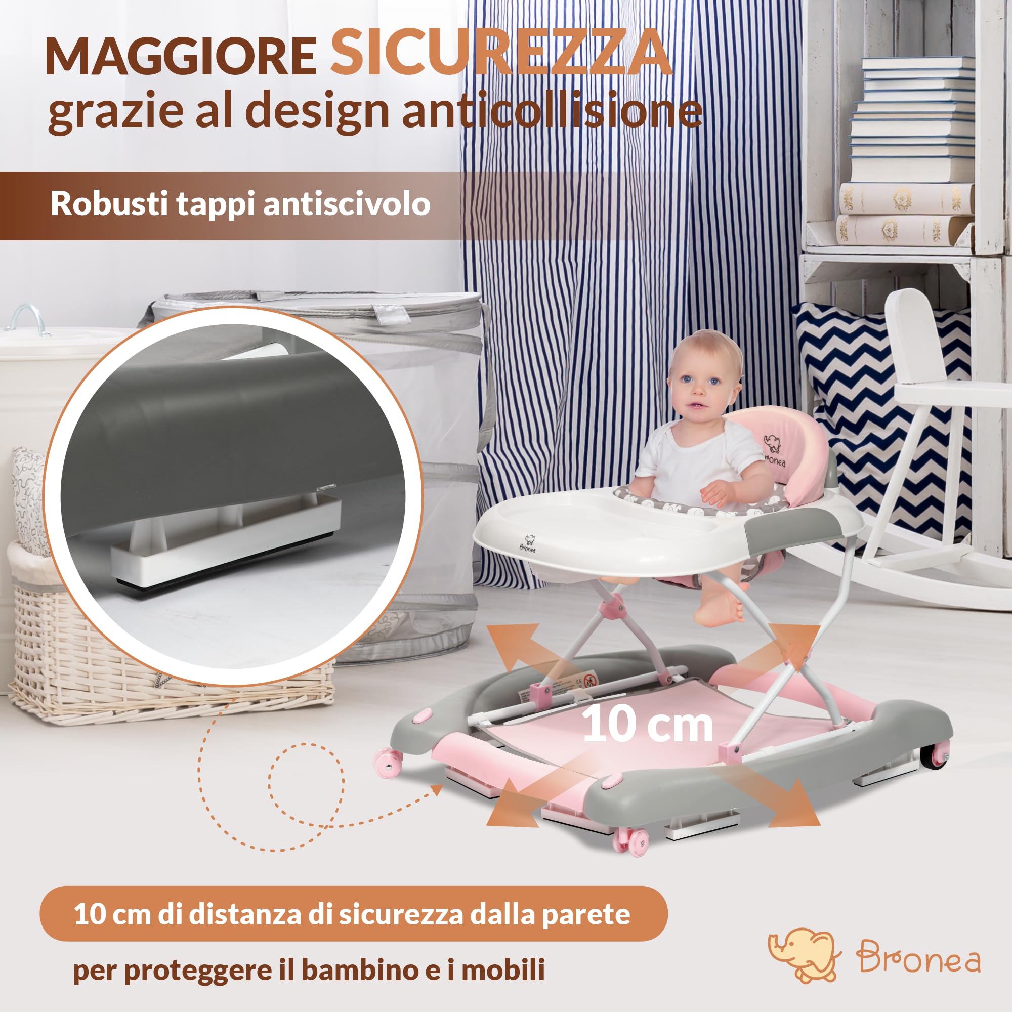 Girello 4-in-1 per Bambini con funzione altalena e pannello di gioco con musica | Regolabile in altezza e pieghevole | Con ruote silenziose e freno