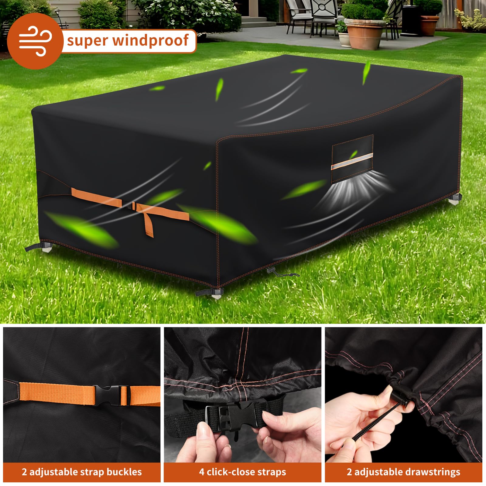 QLSXLB Beschermhoes voor tuinmeubelen, 420D, Oxford-stof, tuinmeubelhoezen, 213 x 132 x 74 cm, tafelzeil, bescherming met ventilatierooster, waterdicht, uv-bescherming, windbestendig