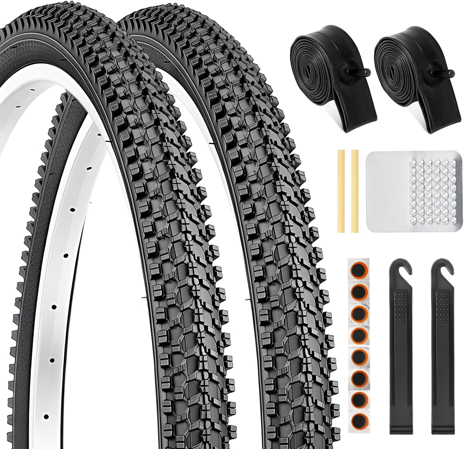 2 Pack 26" x 1.95" Mountain Bike Tire Set, 26 inch Folding Replacement Puncture-Resistant Bicycle Tires with 26 x 1.75-2.125 inch Bike Tubes and Repair Tool Kit for Mountain Bike, Off-Road Bike