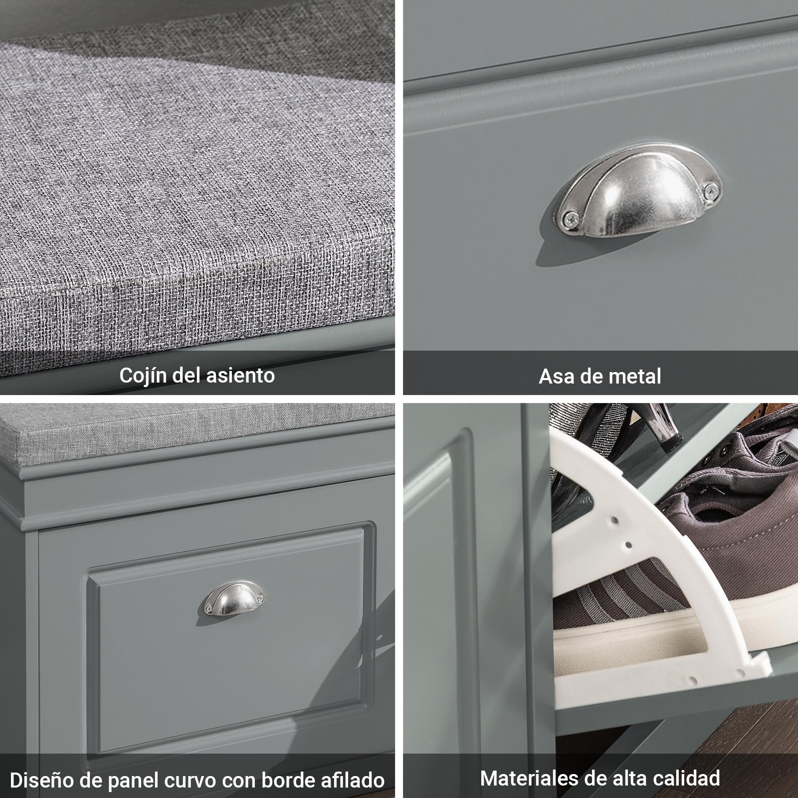 SoBuy Banco Zapatero con Asiento y Almacenaje - Puff Organizador con 2 Solapas, Estrecho para Zapatero Entrada Recibidor, Recibidores de Entrada y Dormitorio, 104x24x52cm Gris FSR64-HG ES