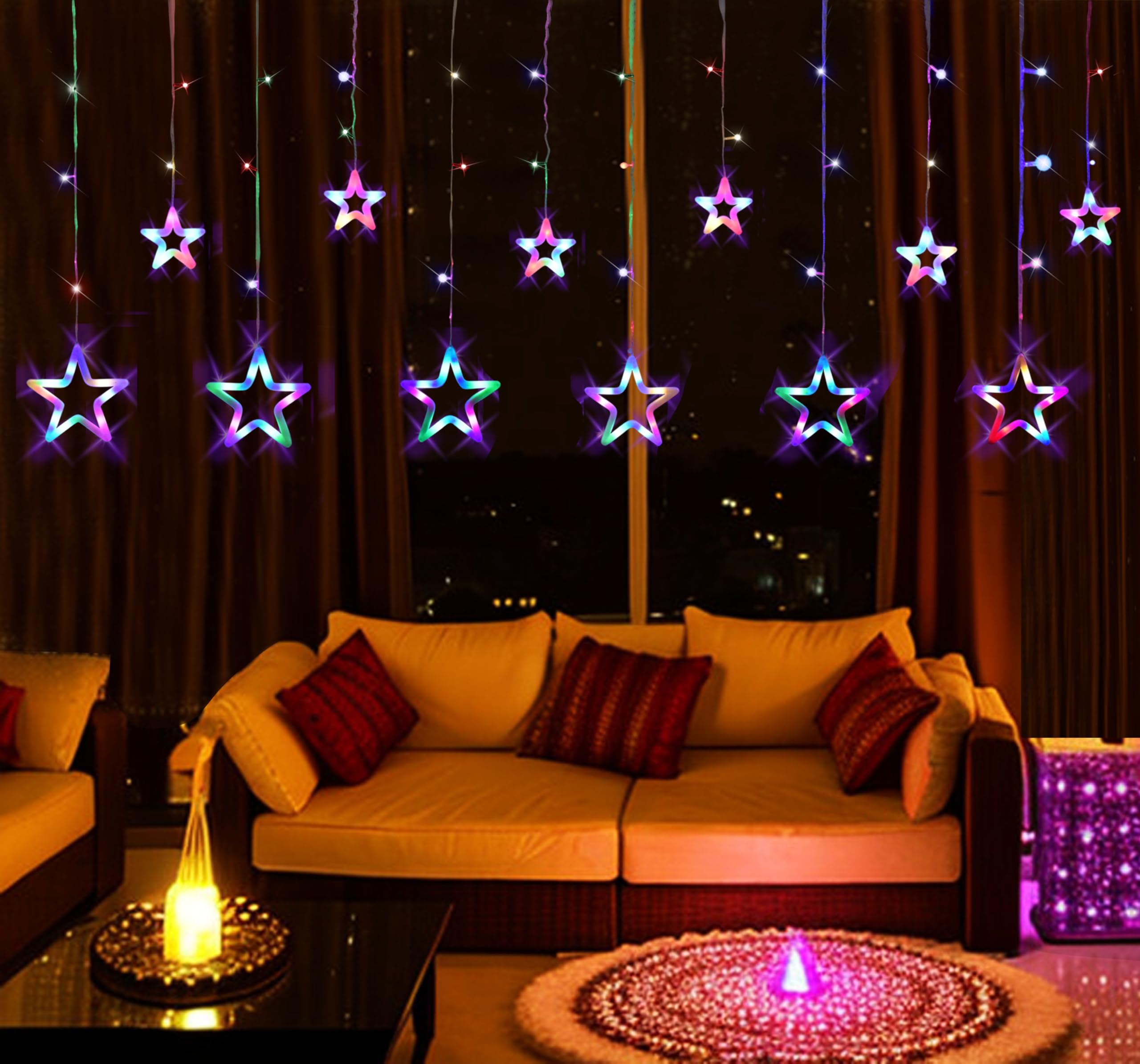 Mirramor Light Decor Unbreakable Plastic Decorative 6+6 Star Curtain LED Lights with 108 LED & 8 Meter Wire Length | Star Light | Decorative Lights (House Light Warm Color 6+6, 14 LED) (B0DDTRR2NZ) Amazon Price History, Amazon Price Tracker