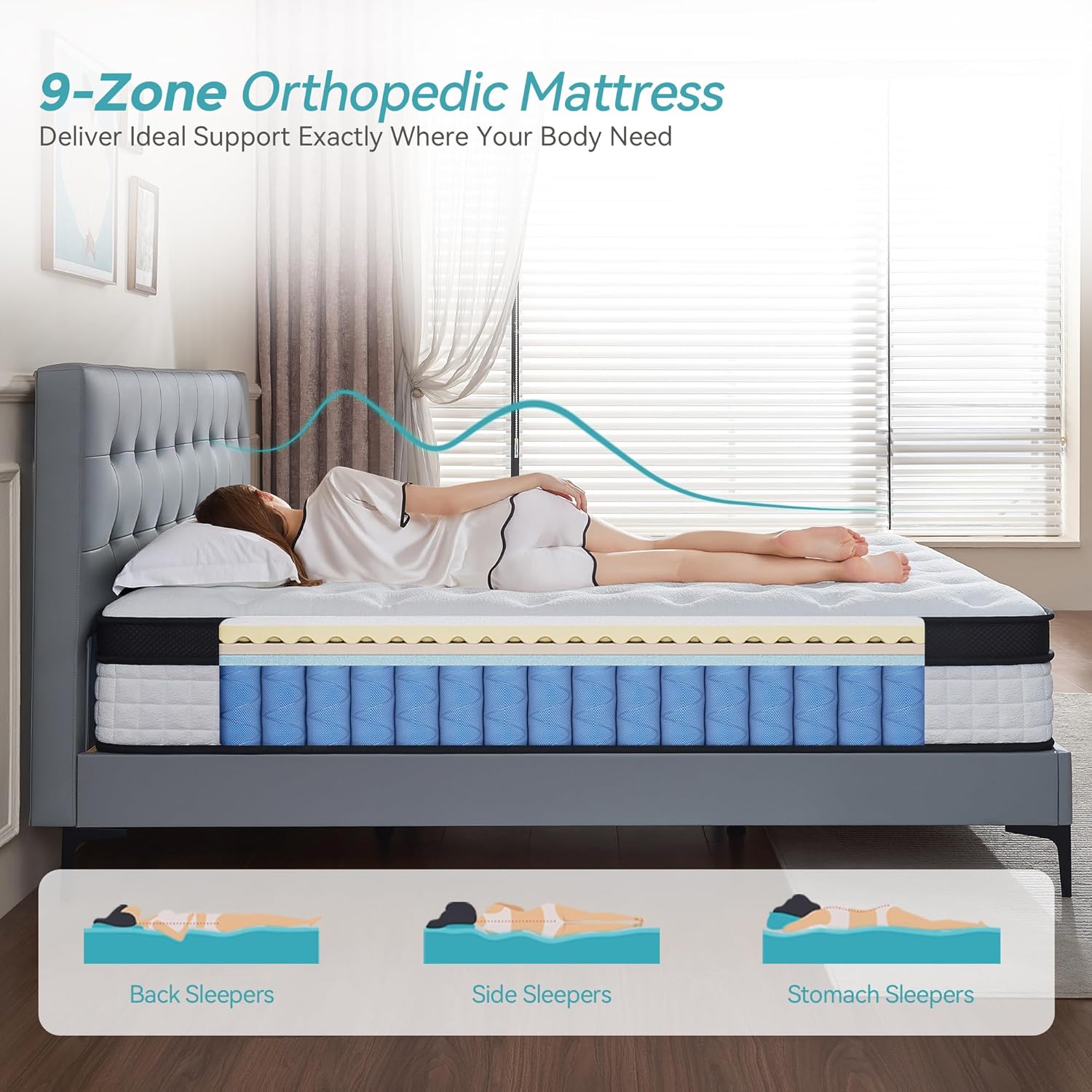 Doublelife King Size Mattress 5FT, 11 Inch Extra Thick Gel Memory Foam 9 Zone Orthopedic Mattress, Breathable Foam with Individually Pocket Spring, Motion Isolation(150x200x28cm) image 4