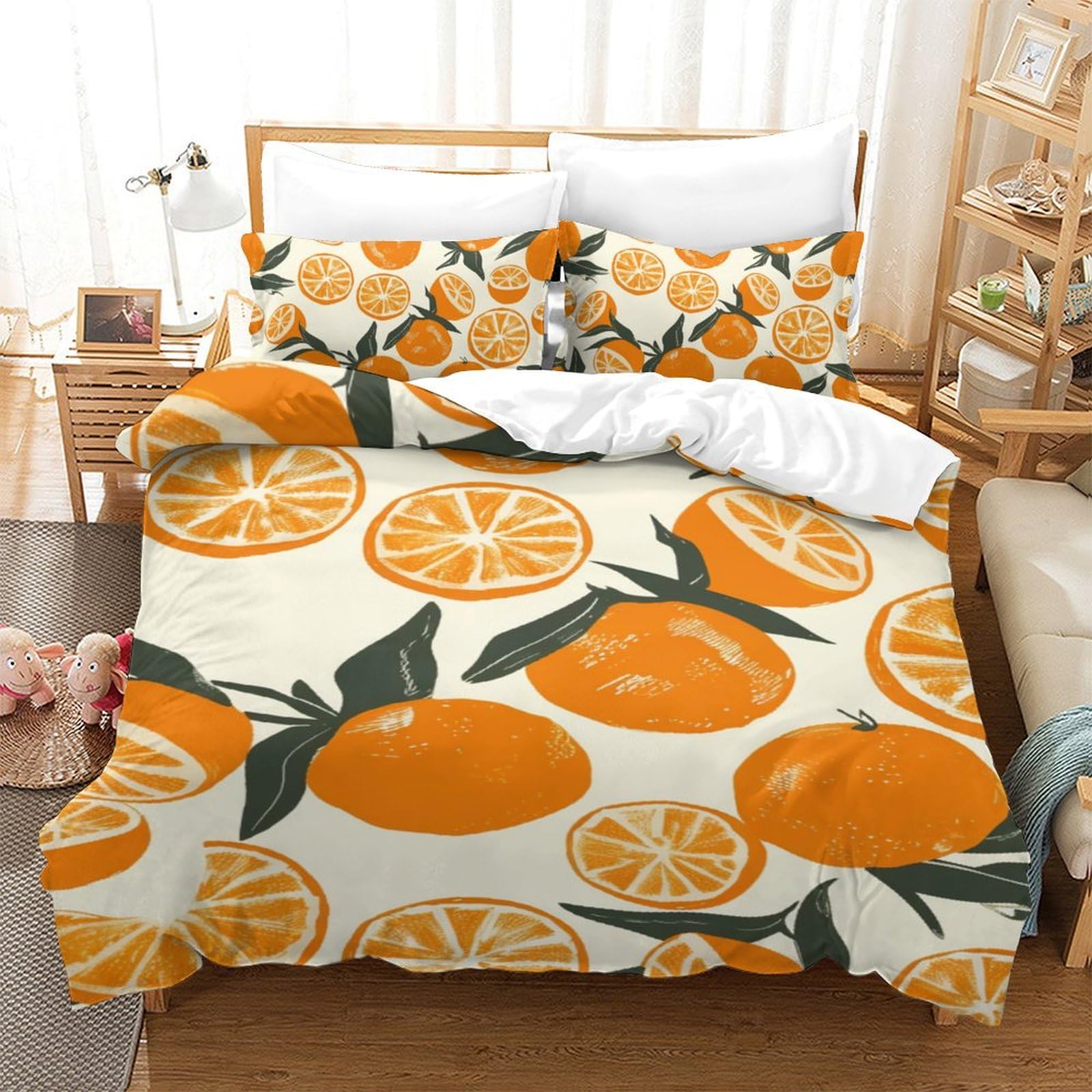 Housse de couette Citron et Orange 140x200 cm en microfibre avec 2 taies d'oreiller pour lit enfant
