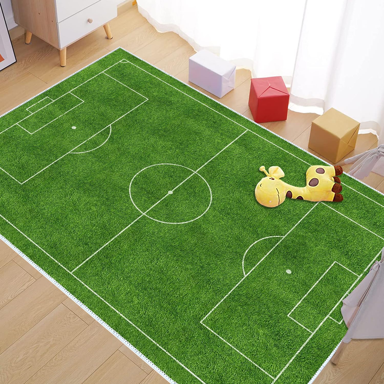 Alfombra para el patio de fútbol para niños, alfombra decorativa para campo de fútbol, suave antideslizante (L, 80 x 150 cm)