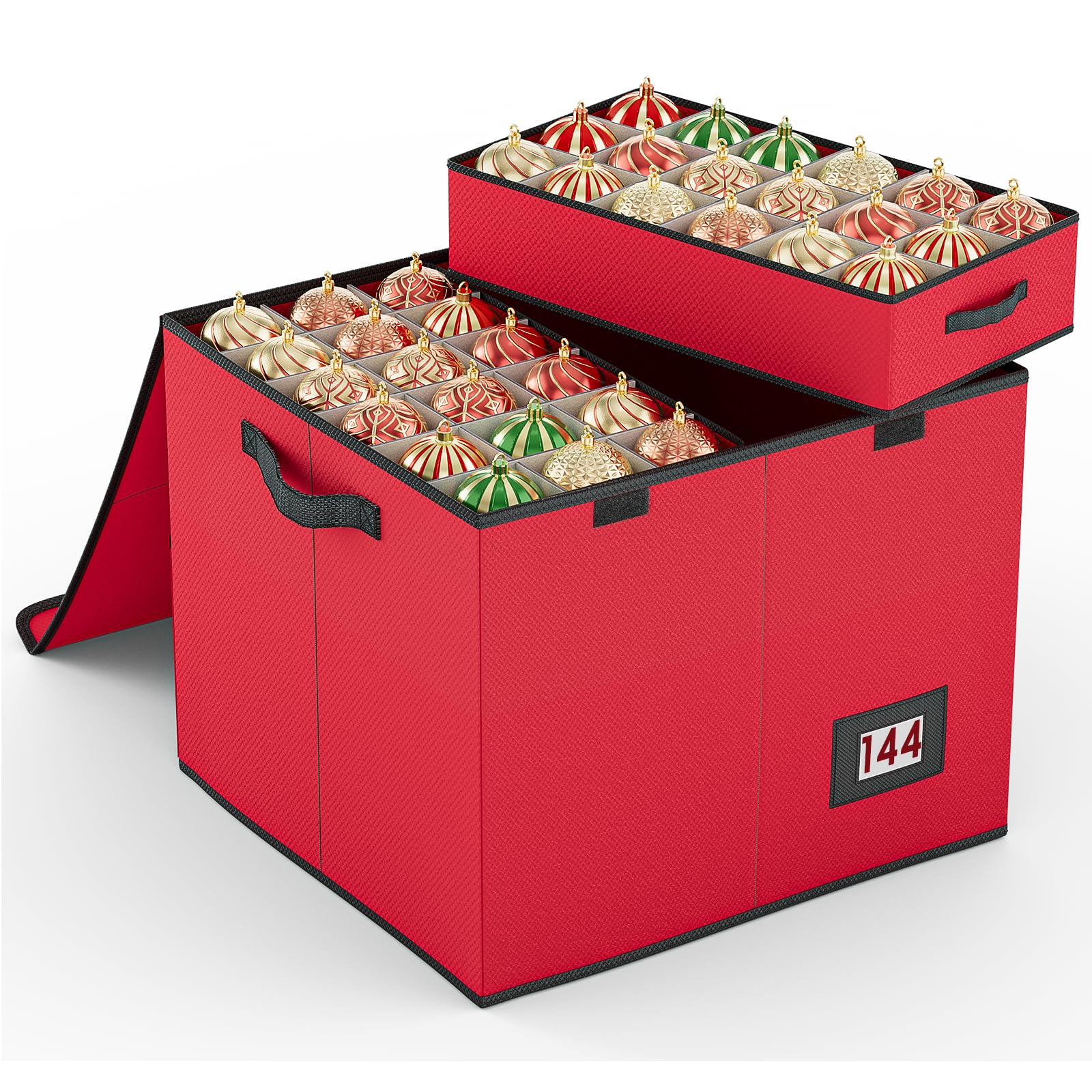 Mutool Red Christmas Bauble Storage Box With Dividers, 144 Compartment Xmas Ornament Storage Container With 8 Tray, Large Christmas Storage With Flip-Top Lid, Perfect For Holiday Decorations (Red)