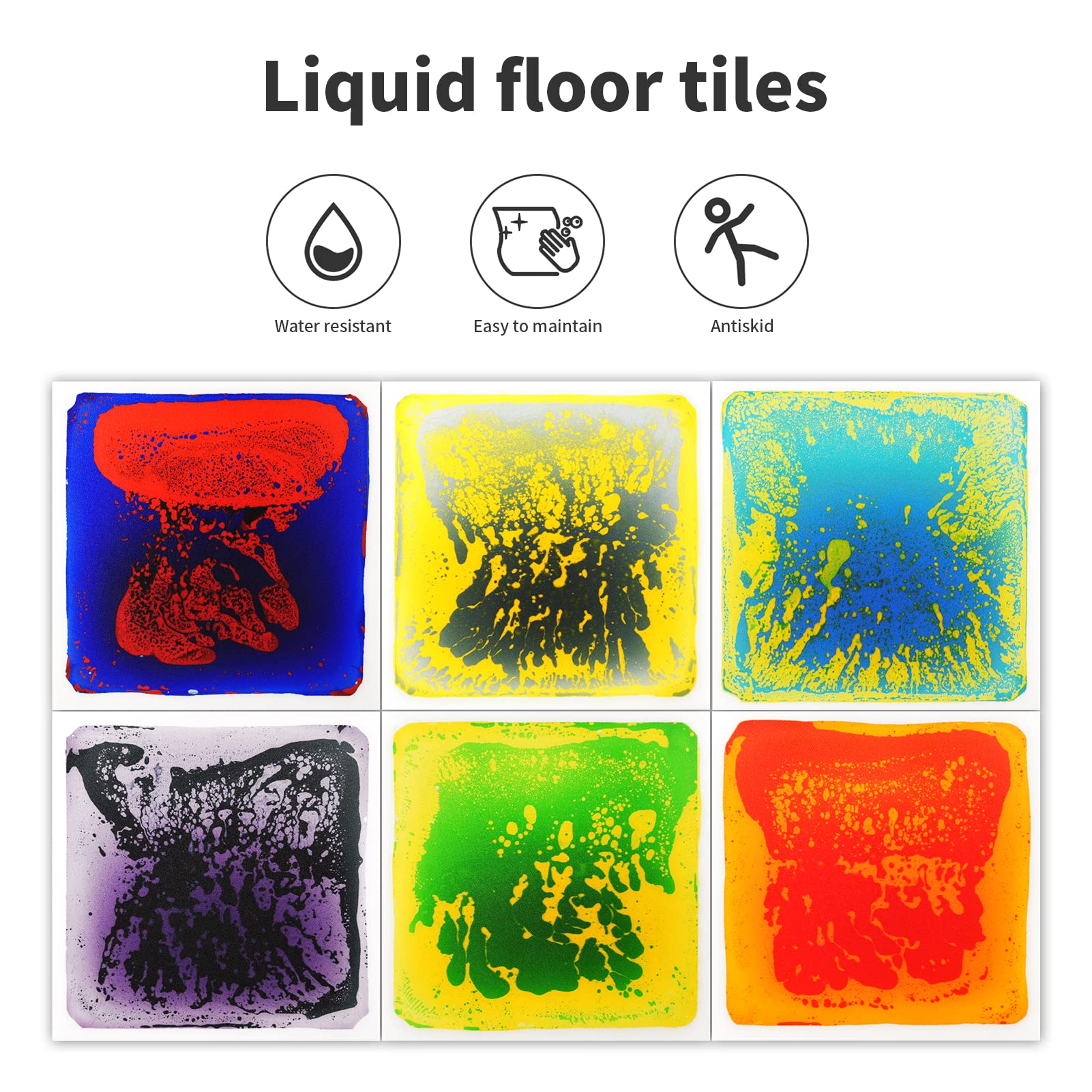 Art3d Liquid Sensory Lot de 6 dalles de sol carrées Multicolore 30 x 30 cm