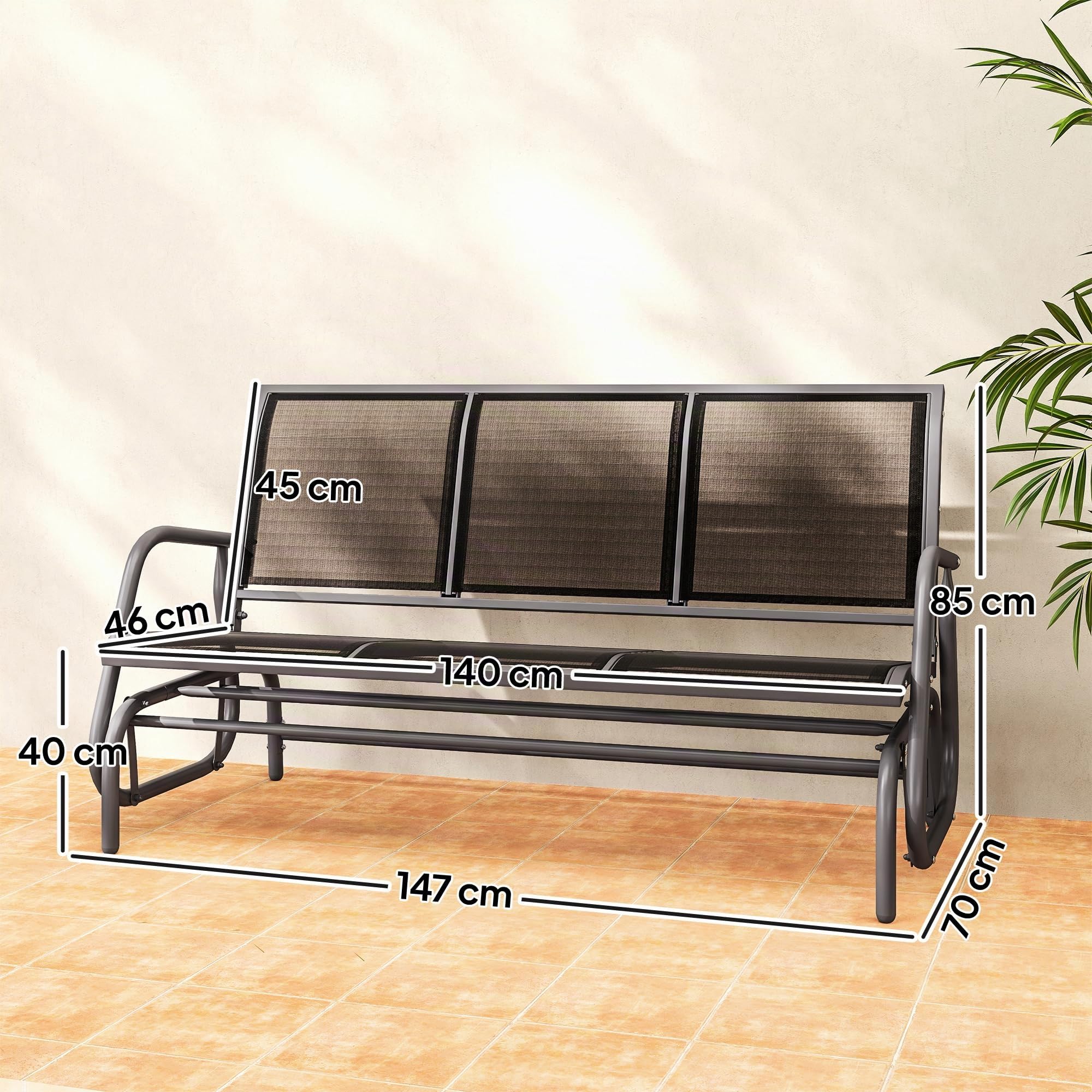 Outsunny Banc à Bascule de Jardin Extérieur 3 Places - Noir
