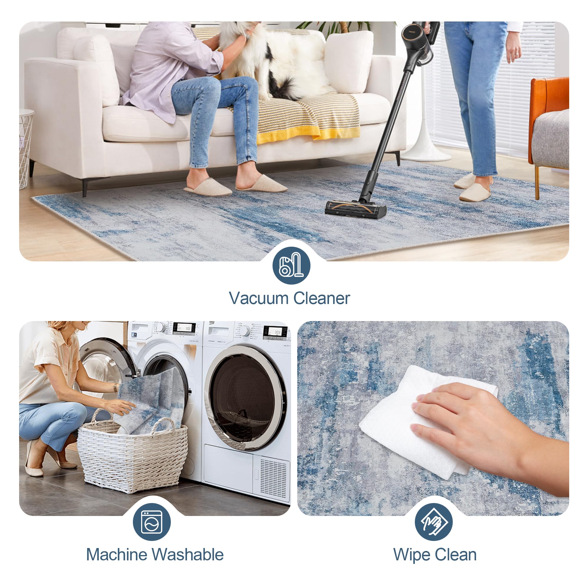 Tappeto di area del soggiorno, tappeto moderno del soggiorno, tappeto lavabile dell'interno morbido per la camera da letto la cucina il tavolo della sala da pranzo l'ufficio domestico 80cm x 160cm blu