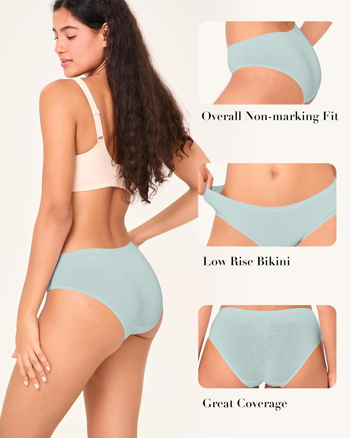 BAMBOO COOL Women's No Show Bikini Seamless Underwear for Women Low Waisted Non-marking Stretch Panties Full Coverage，6 Pack - Image 5