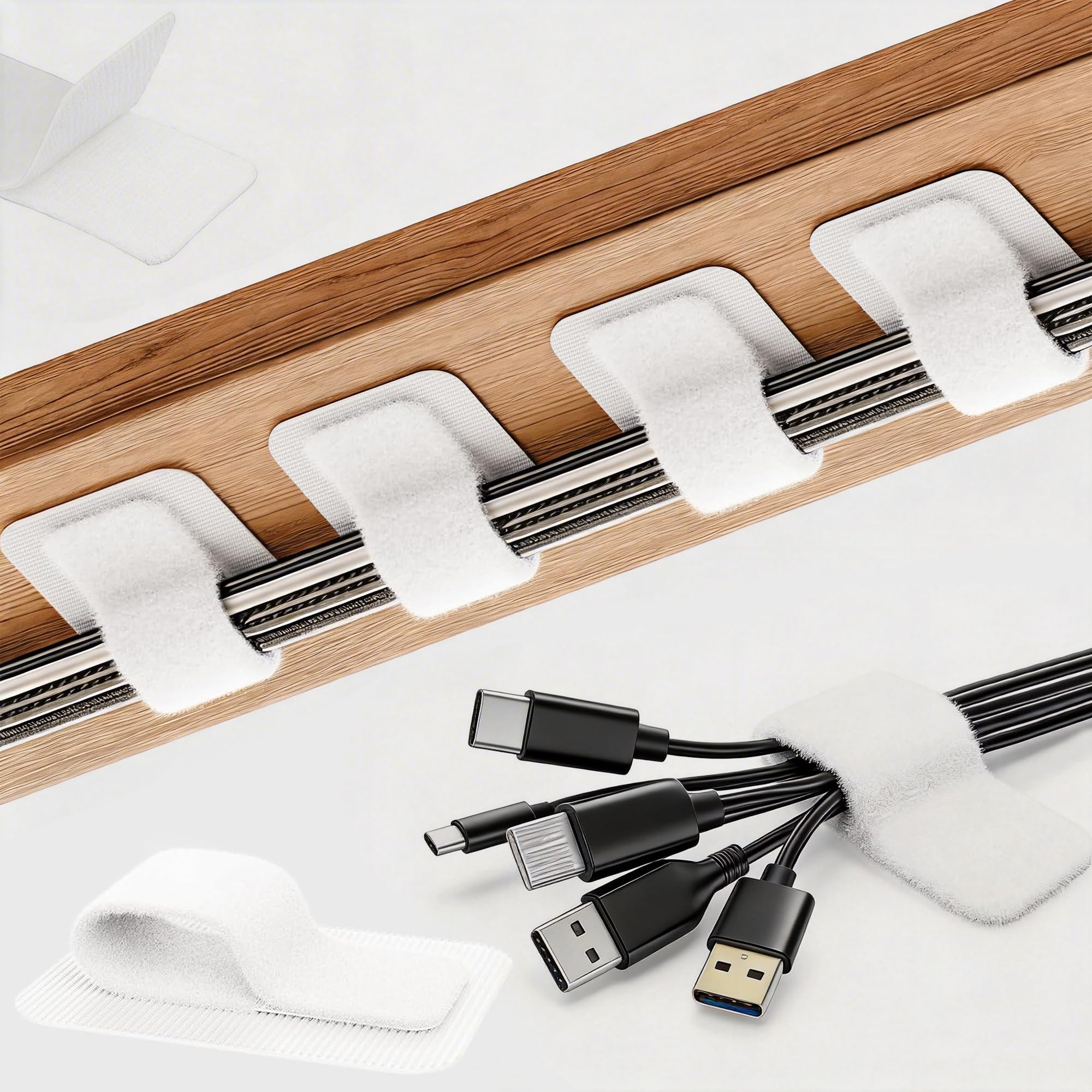 Cable Management Desk, Cable Organiser Desk, Hide Cable Long Cable Ties, Desk Accessories Tray, Cable Management Under Desk, 25 Pairs ⟮25, Black⟯