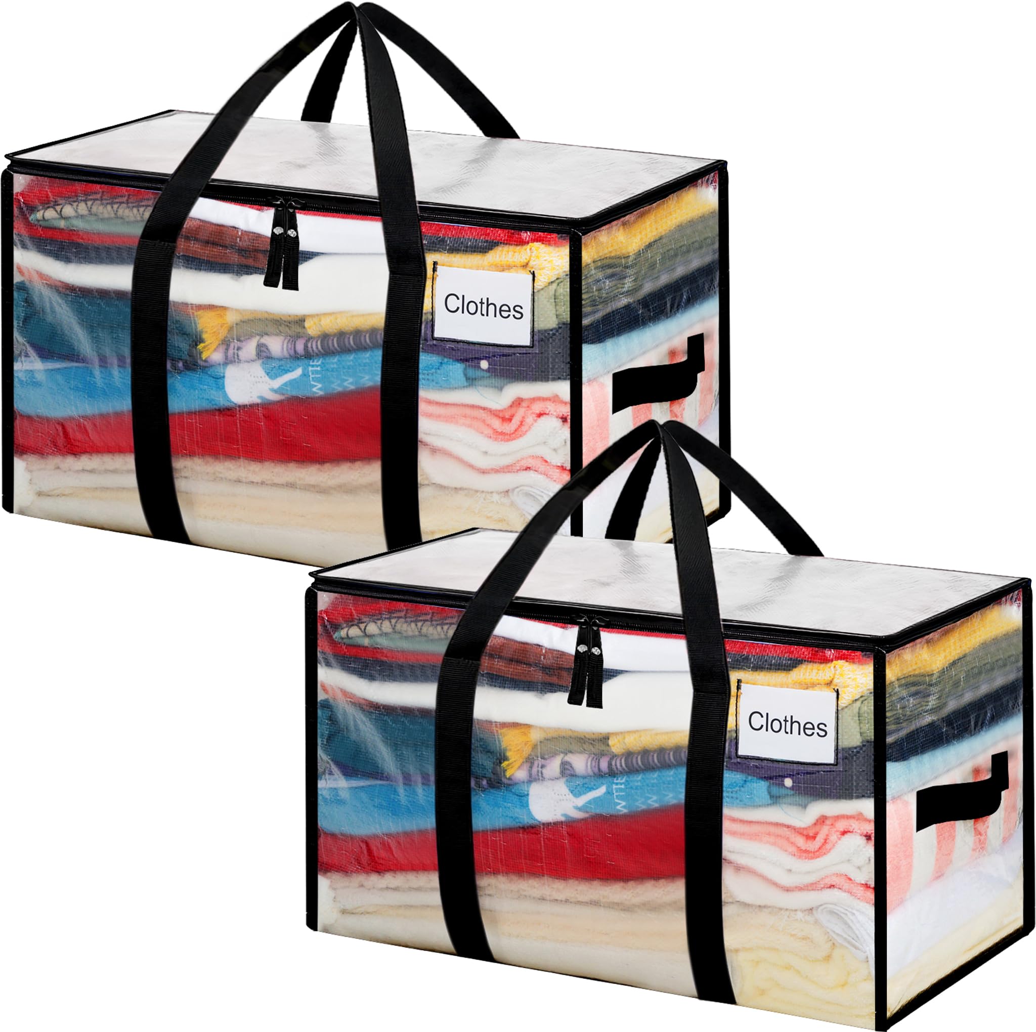 BAGAIL Heavy Duty Moving Bags with Strong Handle, Extra Large Moving Boxes, Storage Tote for Clothes, College Moving Supplies(Clear, 2 Pack)