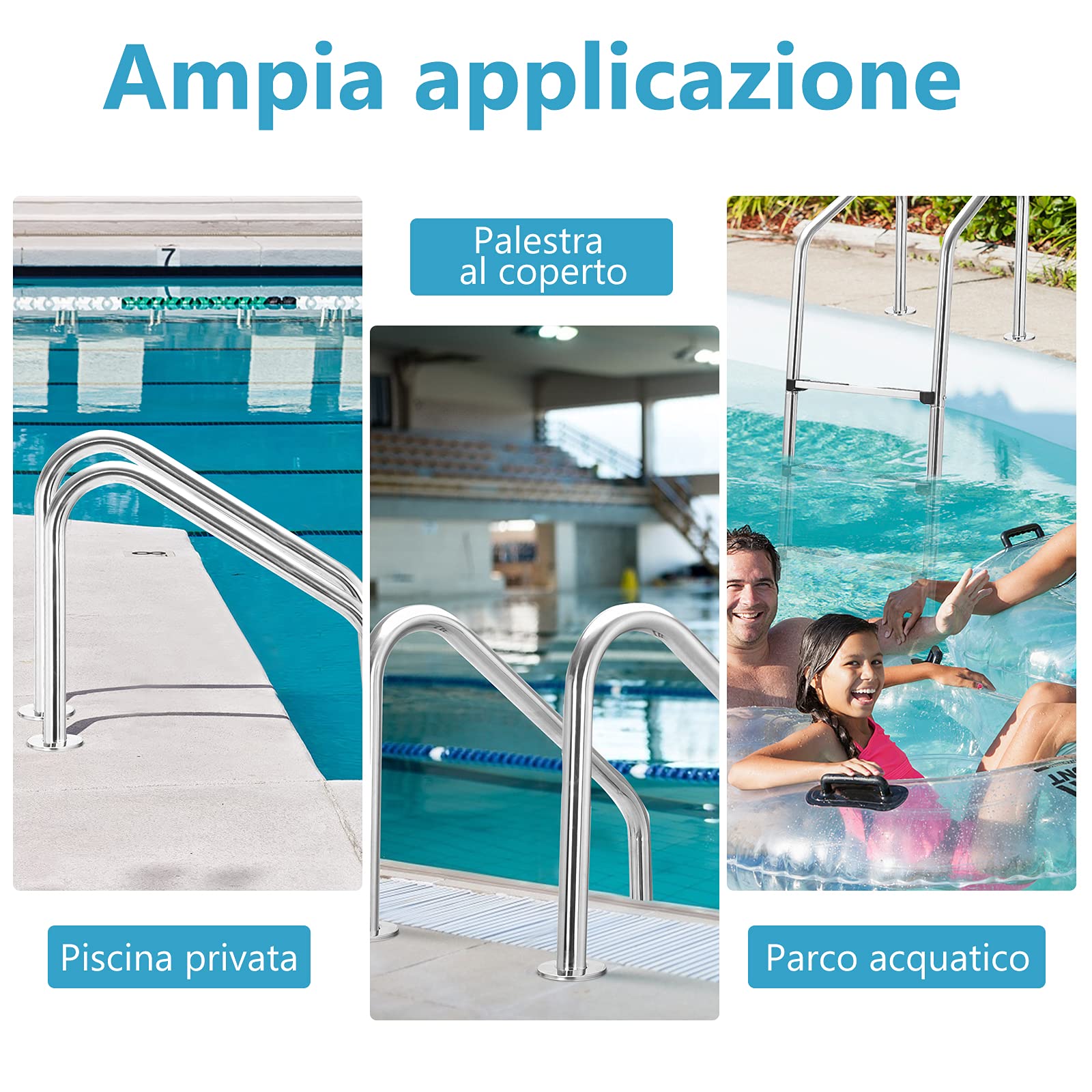 COSTWAY Scaletta per Piscina in Acciaio Inox, Scaletta Piscina con 3 gradini Antiscivolo, con Corrimano Comodo, Capacità di Carico: 150 kg