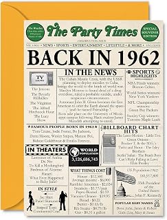 63rd Birthday Cards for Men Women - Back In 1962 Newspaper - 63 Happy Birthday Decorations Card for Her Him Grandpa Grandma Dad Mom Uncle Aunt Vintage Retro Born In 1962, A5 Bday Anniversary Cards