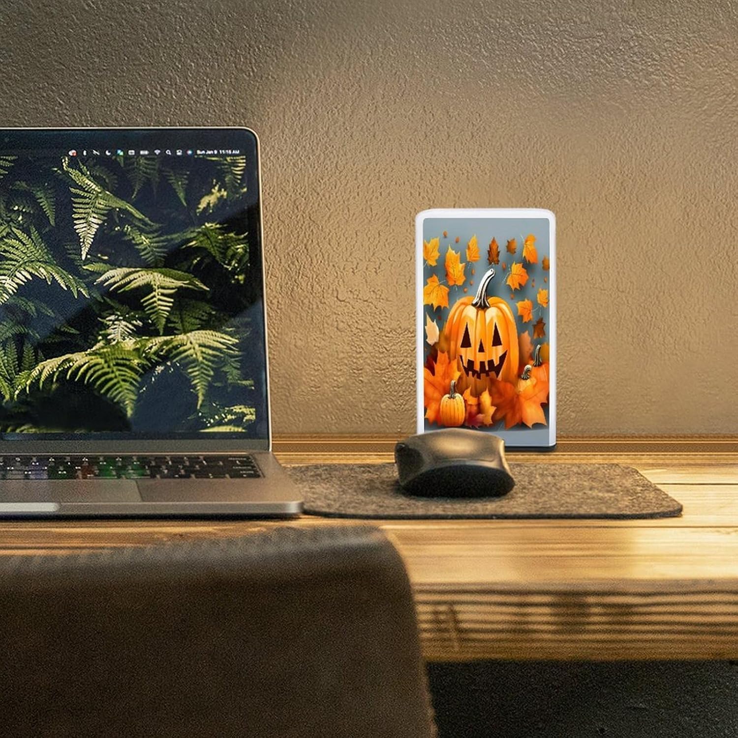 Cordless Night Light Battery Powered Dimmable Lamp for Reading Autumn Leaves Thanksgiving Day Pumpkin Small Desk Lamp for Bedroom Living Room Office