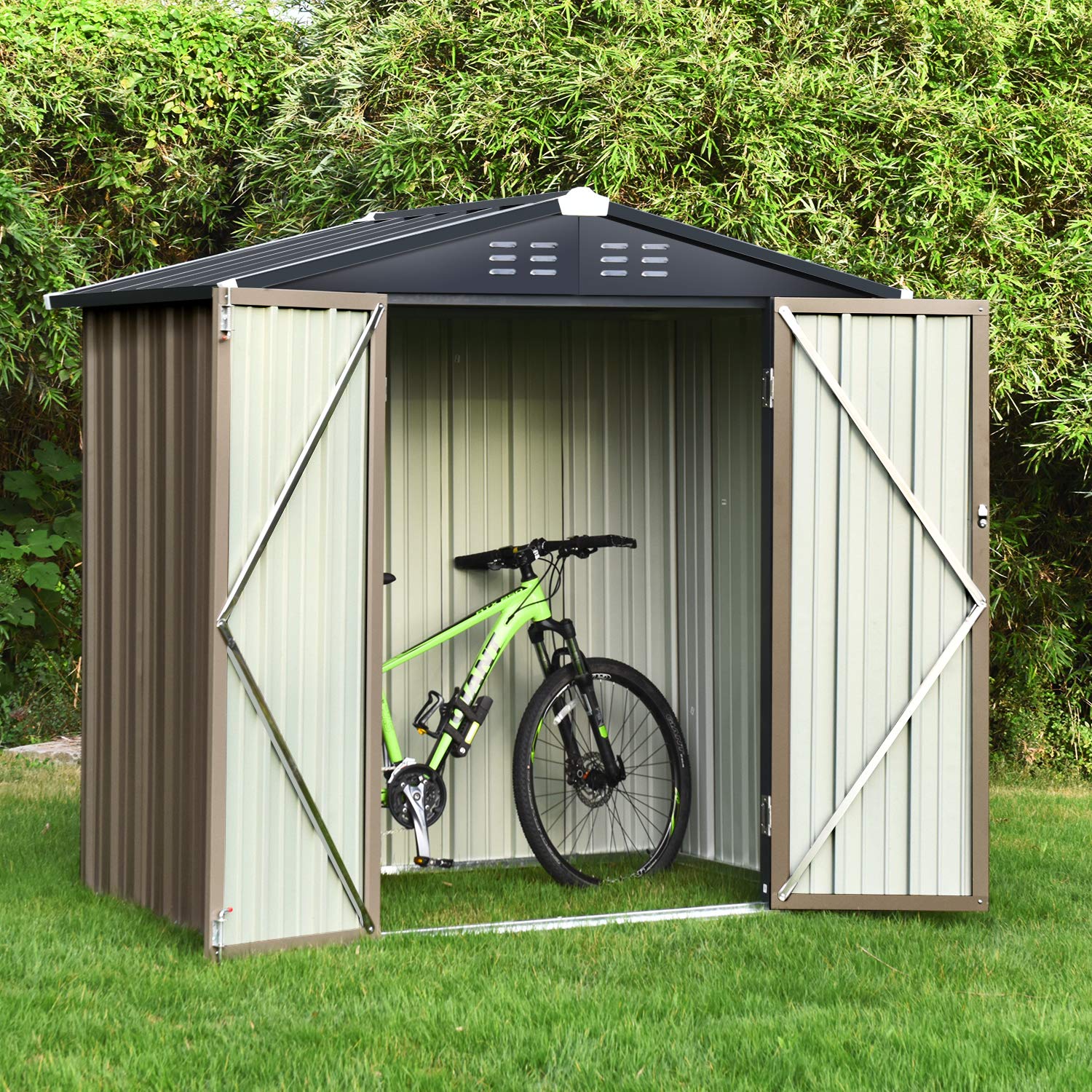 Catrimown Backyard 6x4 Storage Sheds, Galvanized Steel Outdoor Storage
