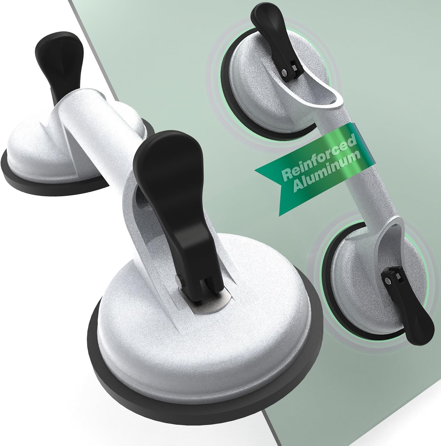 2 Pack Glass Suction Cups Heavy Duty Aluminum Vacuum Lifter | Strong Suction Cup Holder for moving Glass, Window, Tile, Granite, Mirror, Dent Puller | Laminate Floor Gap Fixer
