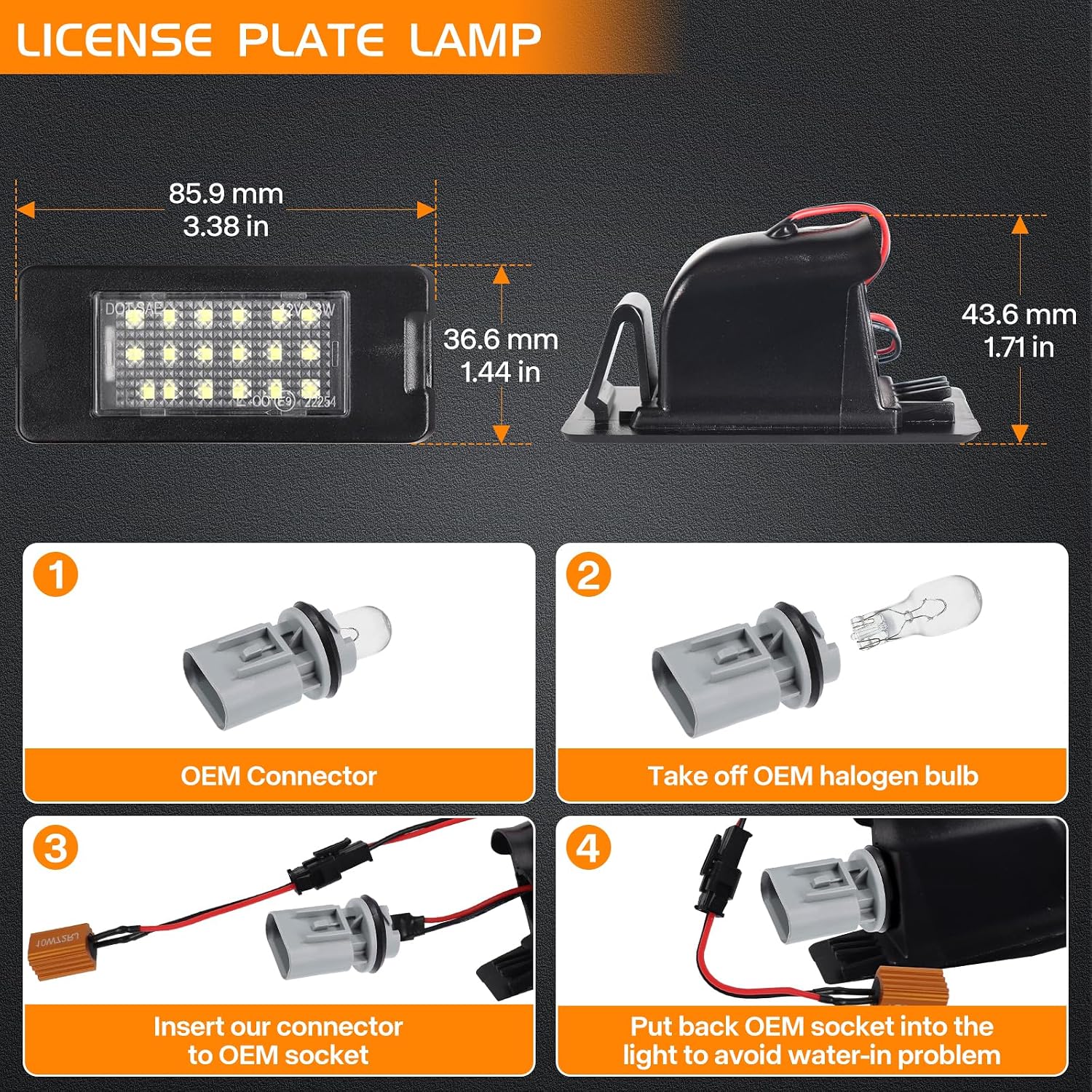 LED License Plate Lights Tag Lamp Assembly Replacement For 2015-2020 Chevy Tahoe Suburban GMC Yukon XL Cadillac Escalade ESV, With Error Free Resistors