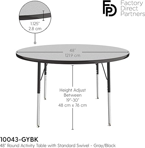 Miniatura 3 de Factory Direct Partners 10043-GYGN - Mesa redonda para escuela y oficina (48 pulgadas), patas estándar con deslizadores giratorios, altura ajustable