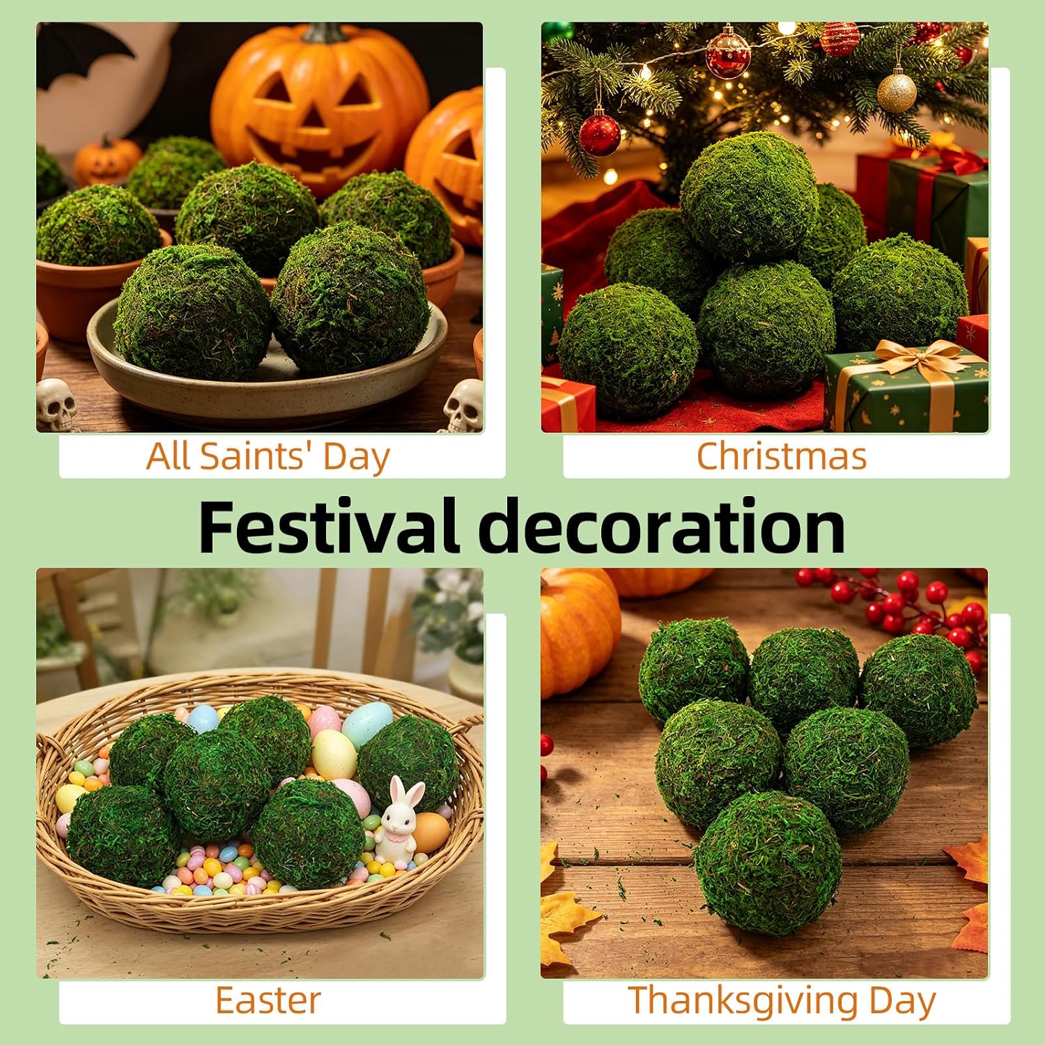 4" Decorative Round Moss Balls (Set of 6) Fake Moss Ball for Bowl Fillers