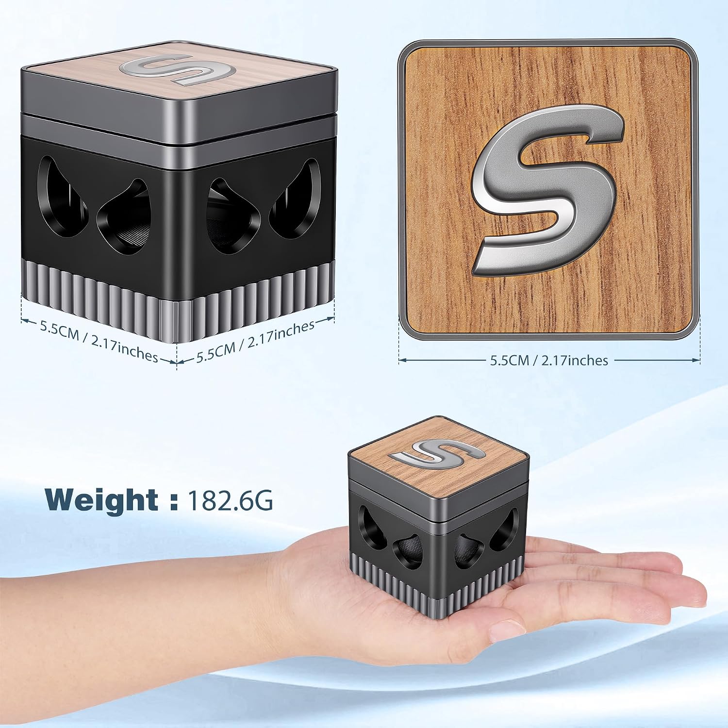 Square Design Kitchen Manual Grinder with Transparent Storage Magnetic, Aluminum Alloy (Black)