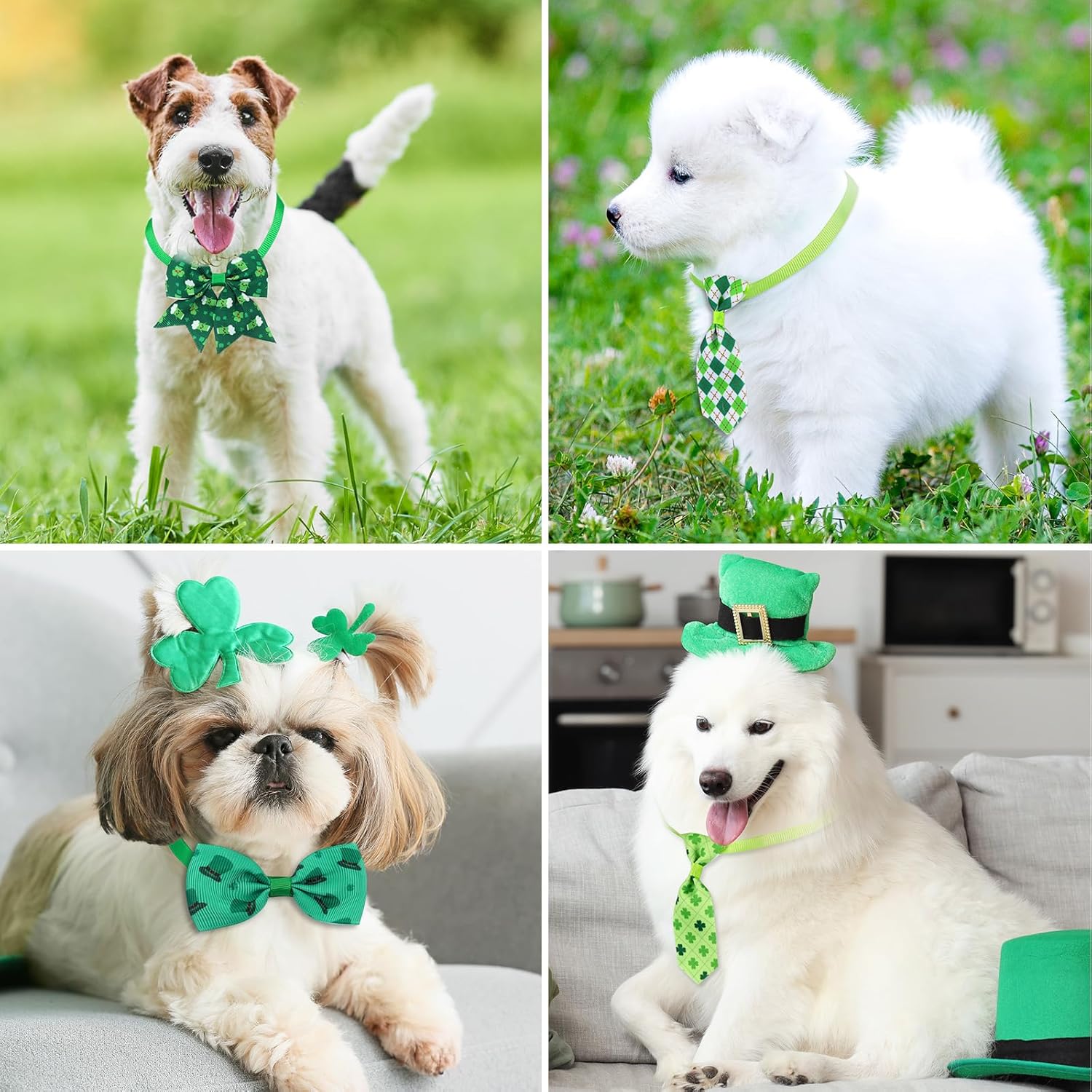 Reginary 100 Pieces St. Patrick's Day Dog Bow Tie Collar Set Include 40 Dog Neckties, and 30 Puppy Bowties, 30 Collar Flowers, Adjustable Pet Grooming for Small Medium Cats Pets Supply
